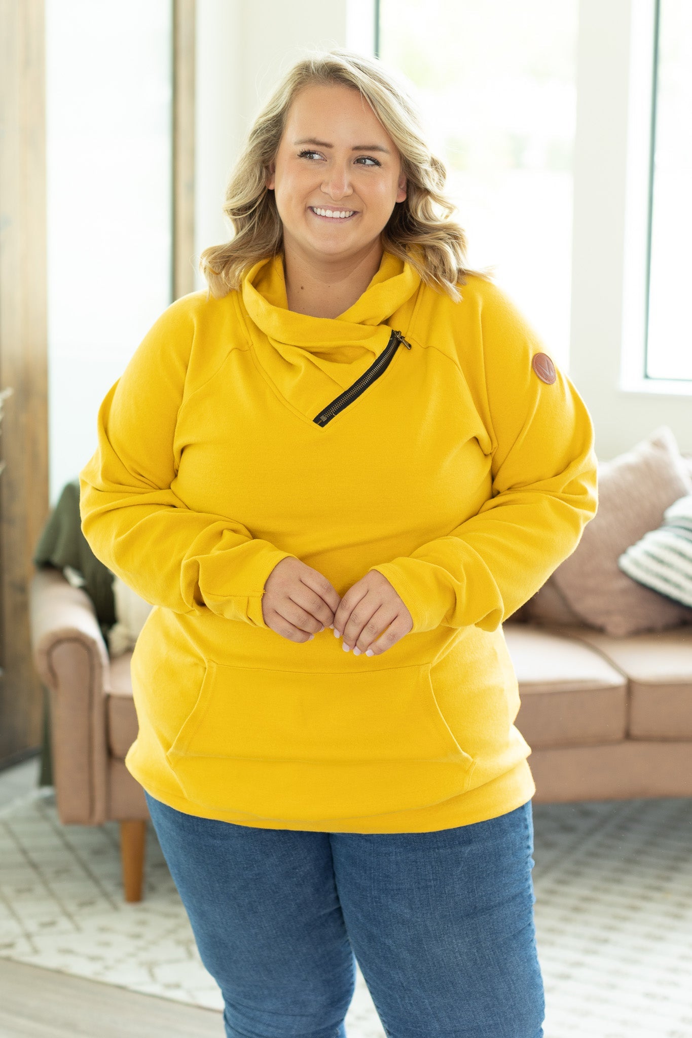 IN STOCK Classic Zoey ZipCowl Sweatshirt - Mustard FINAL SALE