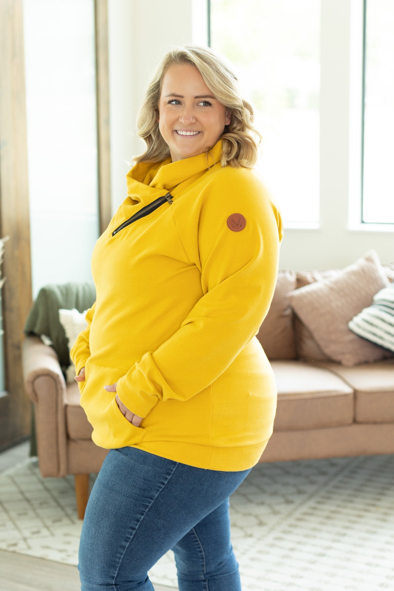 IN STOCK Classic Zoey ZipCowl Sweatshirt - Mustard FINAL SALE