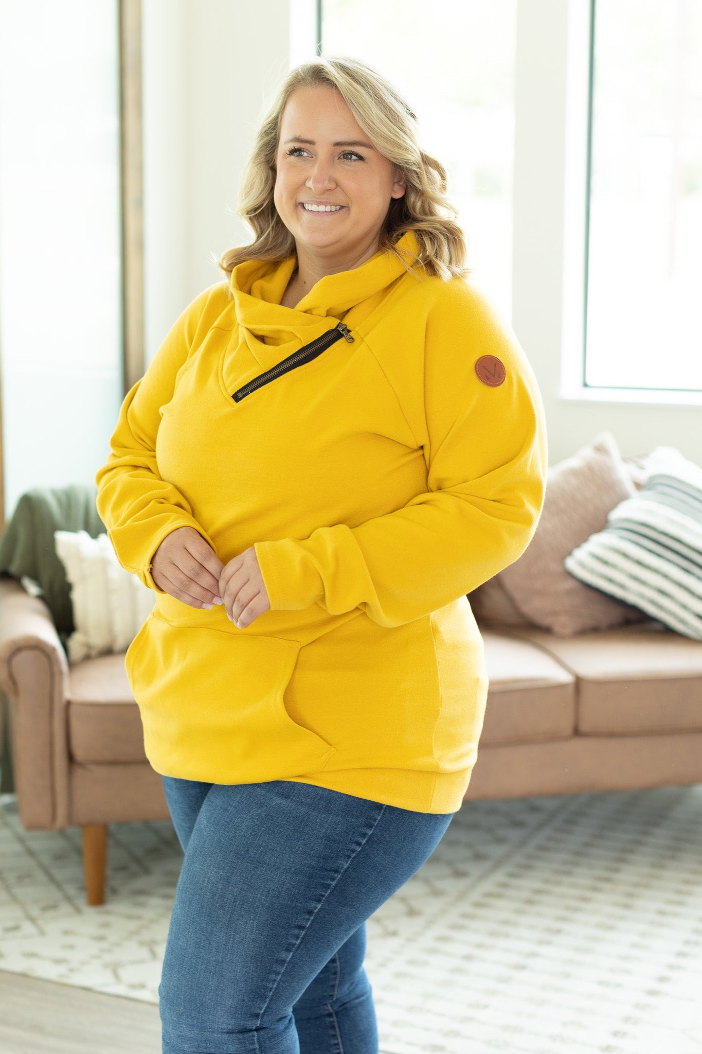 IN STOCK Classic Zoey ZipCowl Sweatshirt - Mustard FINAL SALE