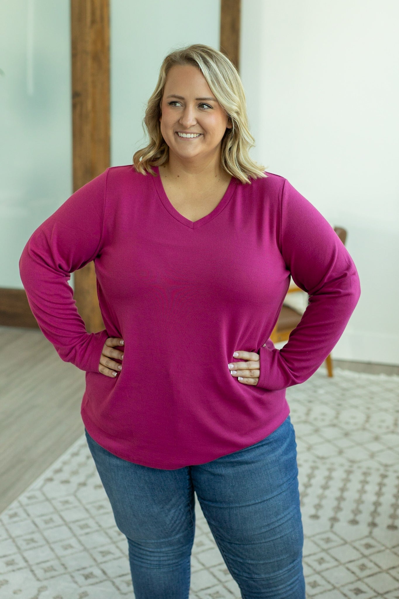 IN STOCK Leah Long Sleeve Top - Magenta | Women's Casual Top