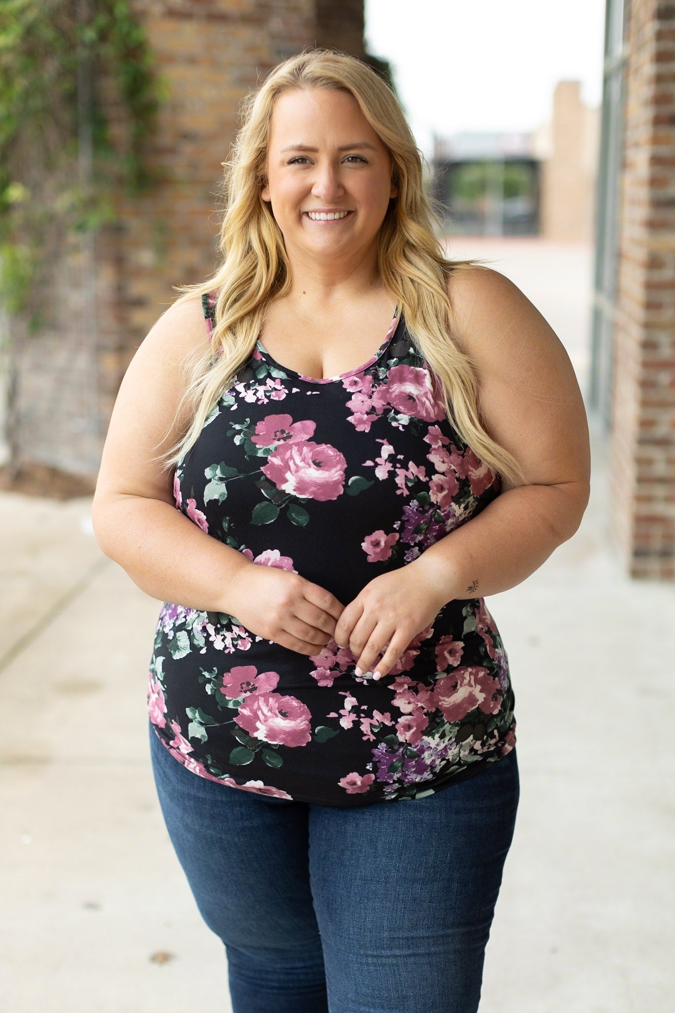 IN STOCK  Luxe Crew Tank - Black and Mauve Floral | Women's Tank Top FINAL SALE