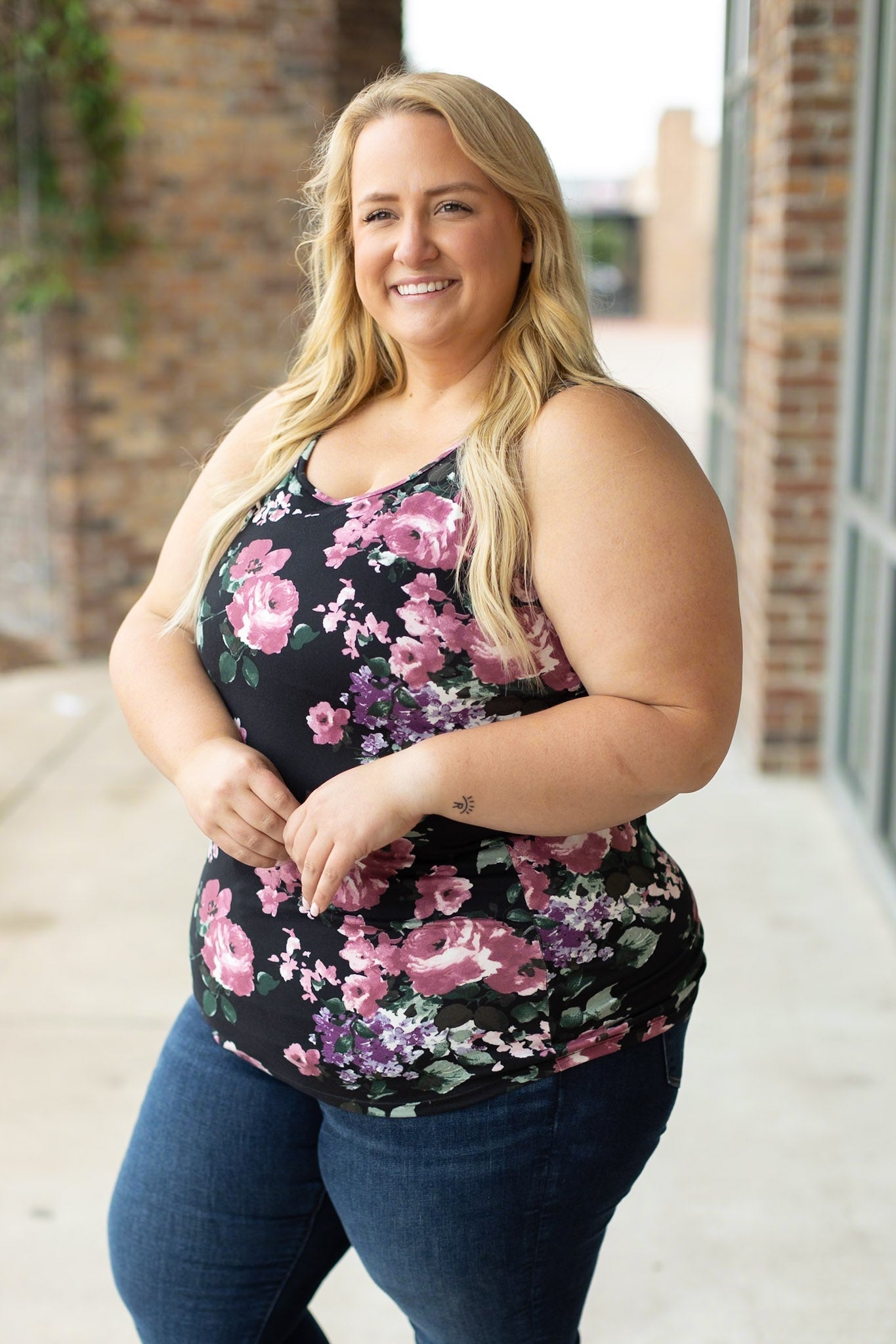 IN STOCK  Luxe Crew Tank - Black and Mauve Floral | Women's Tank Top