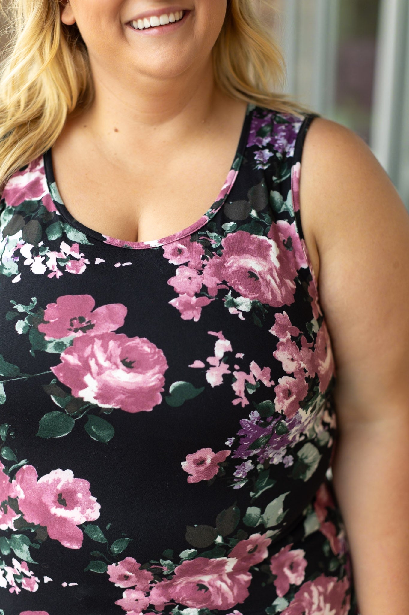 IN STOCK  Luxe Crew Tank - Black and Mauve Floral | Women's Tank Top FINAL SALE