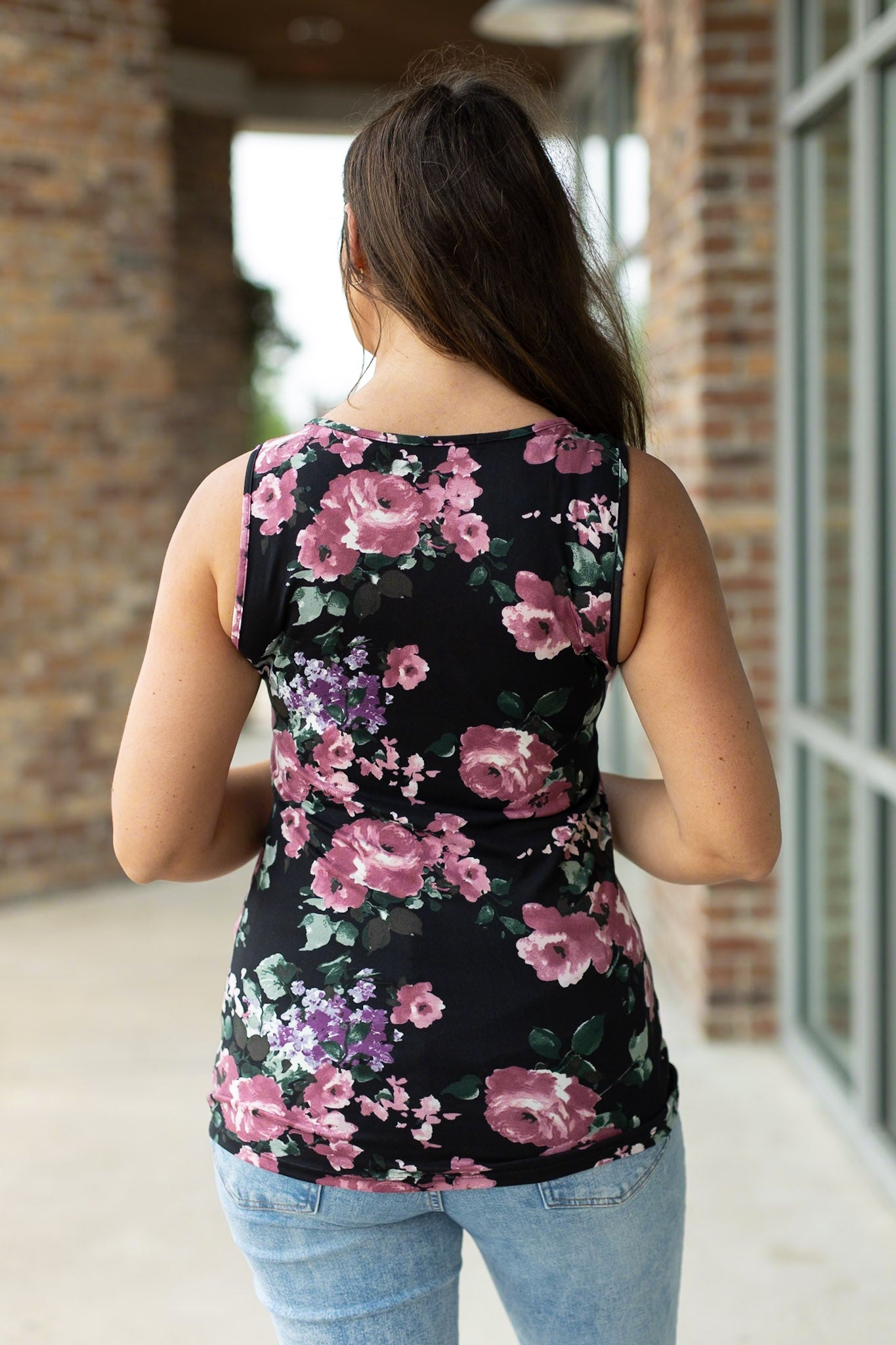 IN STOCK  Luxe Crew Tank - Black and Mauve Floral | Women's Tank Top FINAL SALE