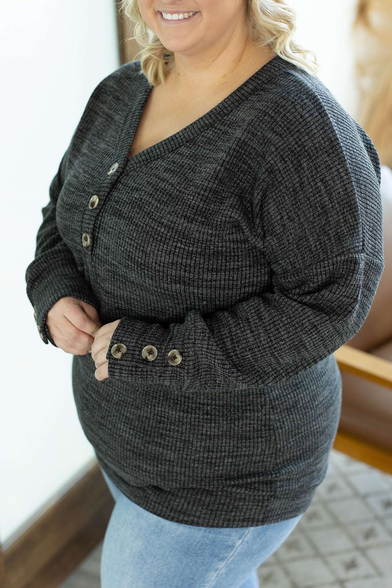 IN STOCK Brittney Button Sweater - Charcoal | Women's Long Sleeve