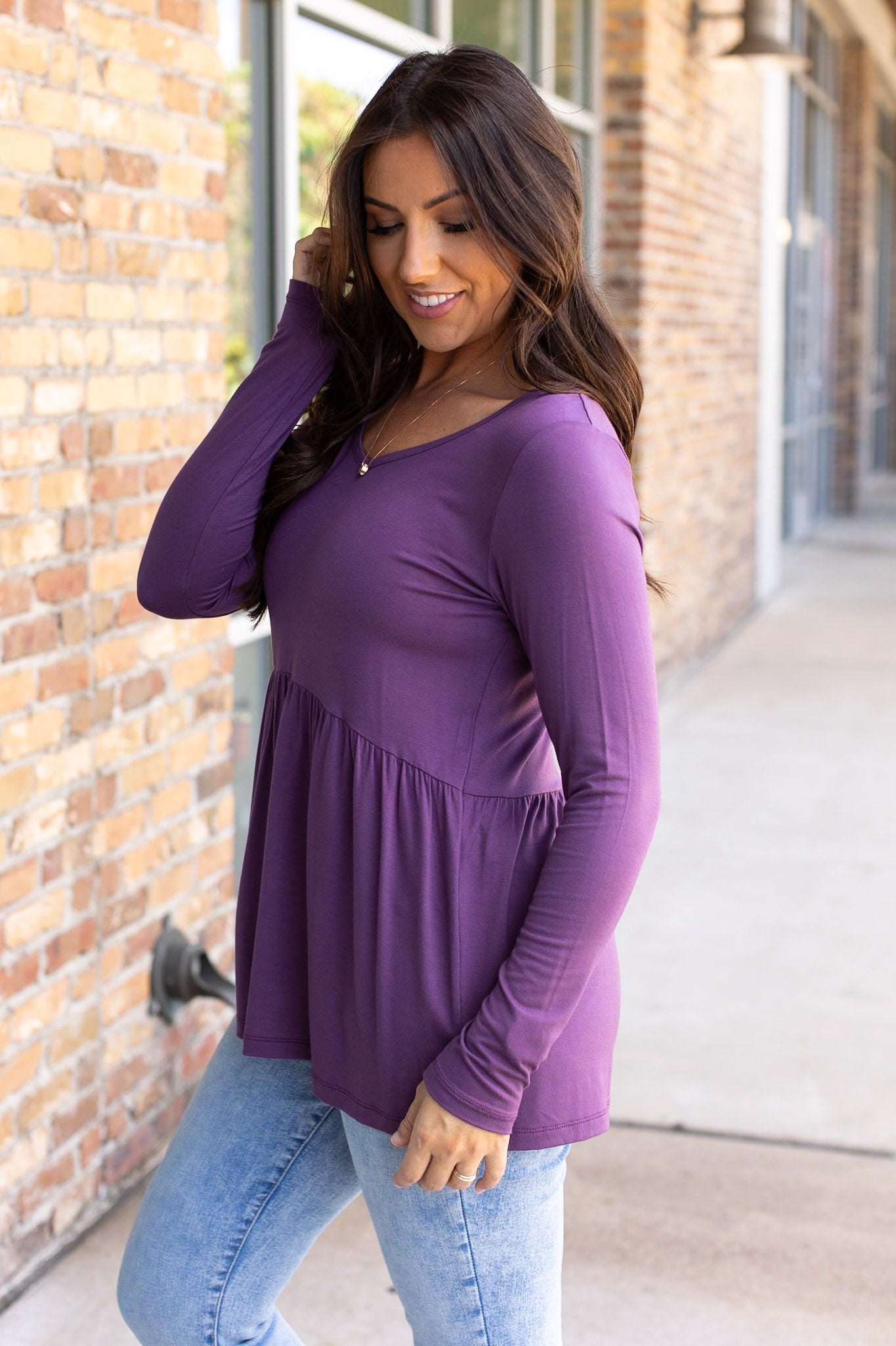 IN STOCK Long Sleeve Sarah Ruffle - Purple | Women's Top