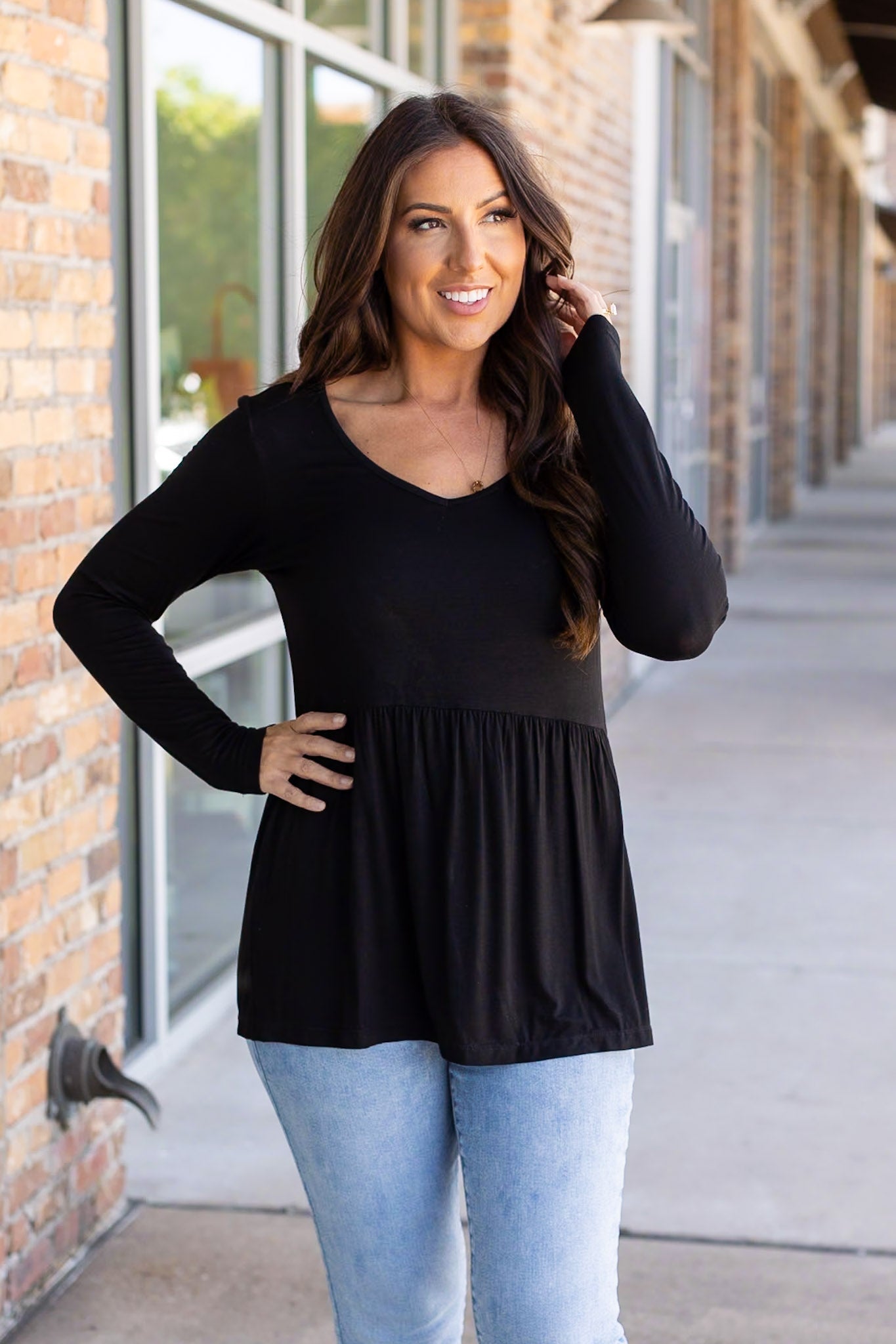 IN STOCK Long Sleeve Sarah Ruffle - Black | Women's Top