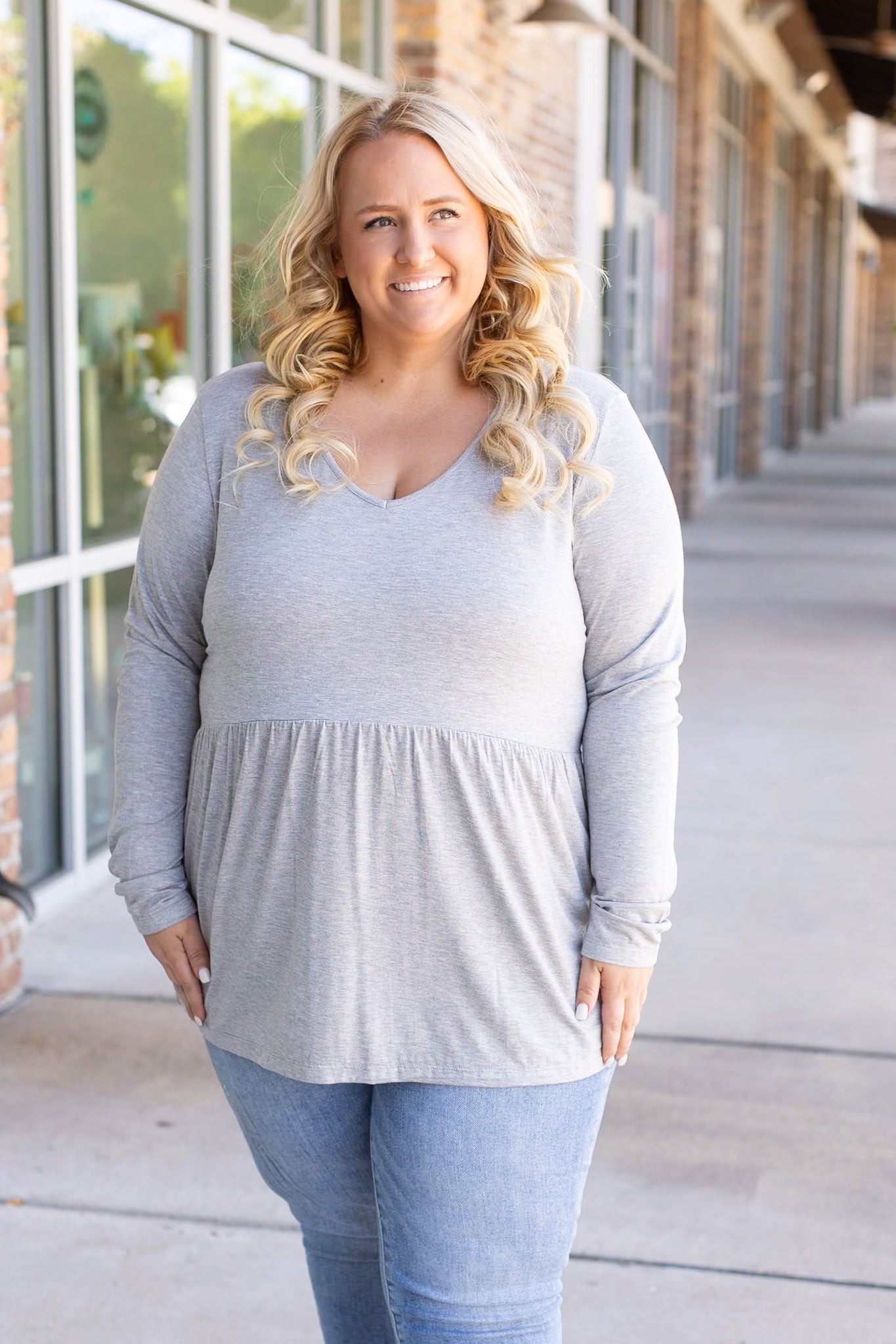 Long Sleeve Sarah Ruffle - Light Grey | Women's Top 