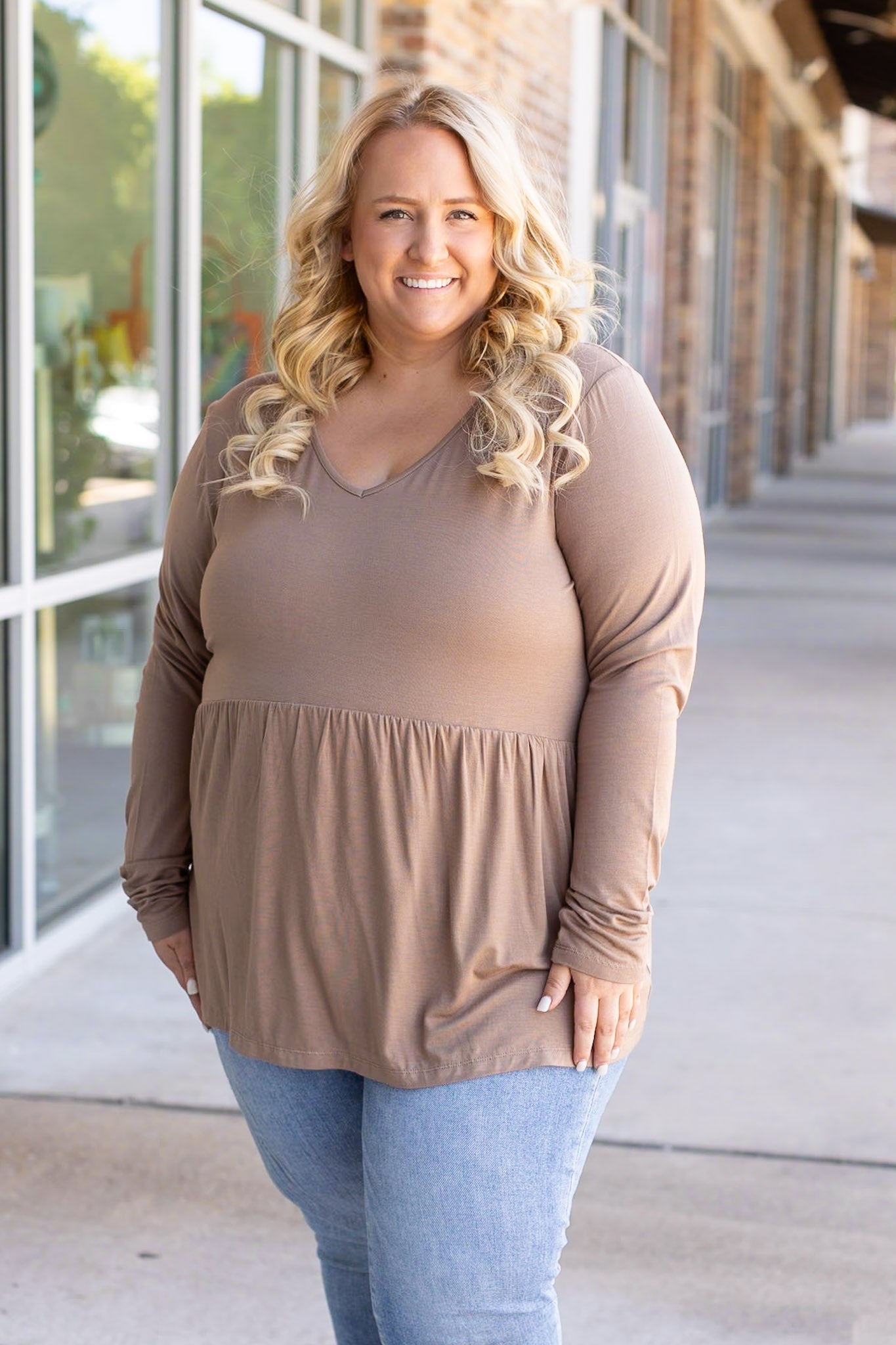 IN STOCK Long Sleeve Sarah Ruffle - Mocha | Women's Top