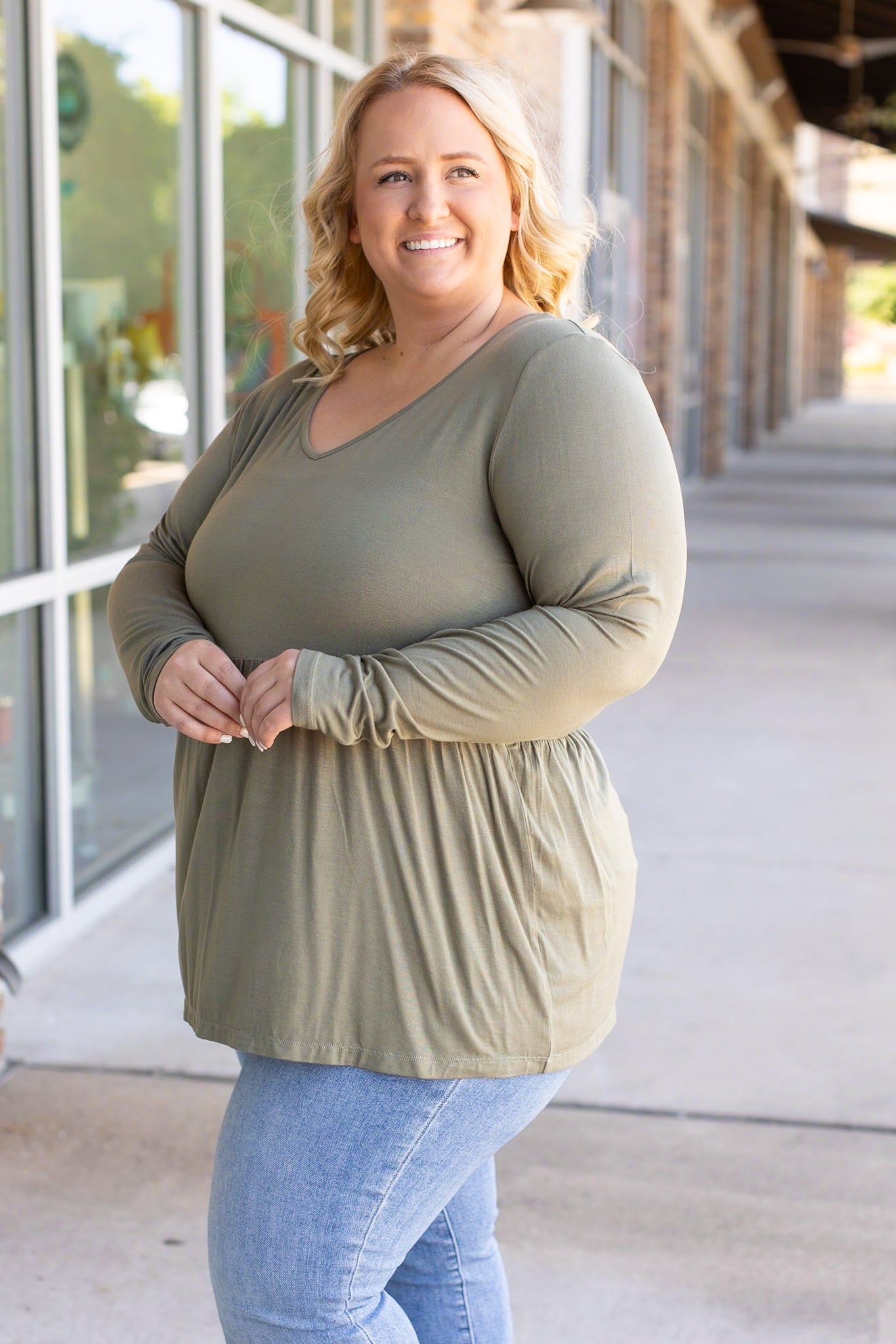 IN STOCK Long Sleeve Sarah Ruffle - Olive | Women's Top