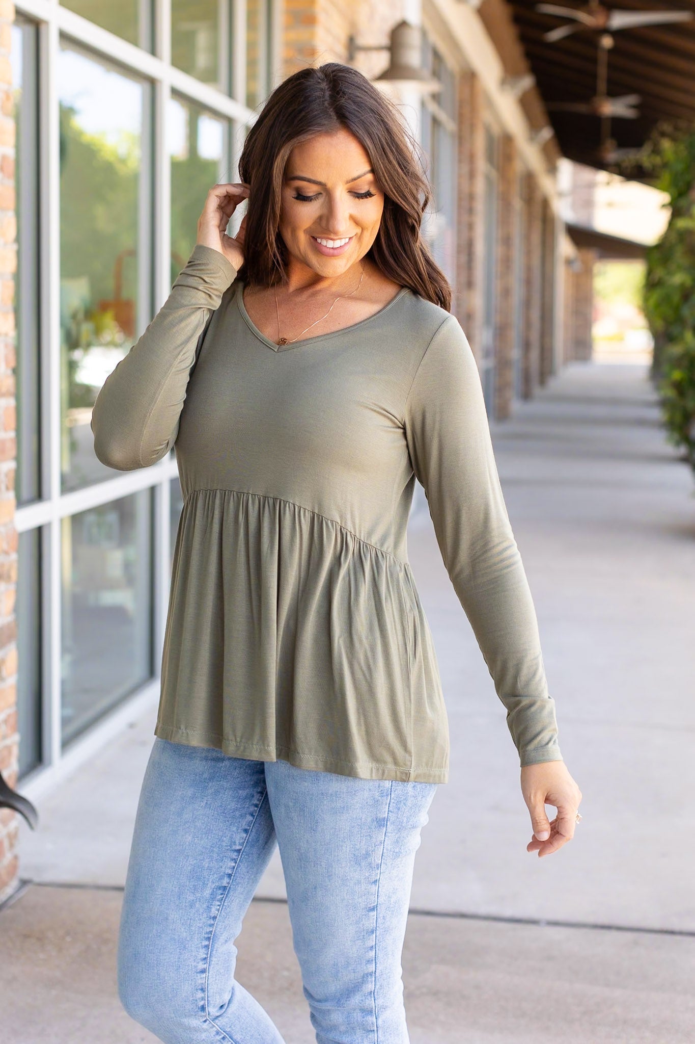 IN STOCK Long Sleeve Sarah Ruffle - Olive | Women's Top