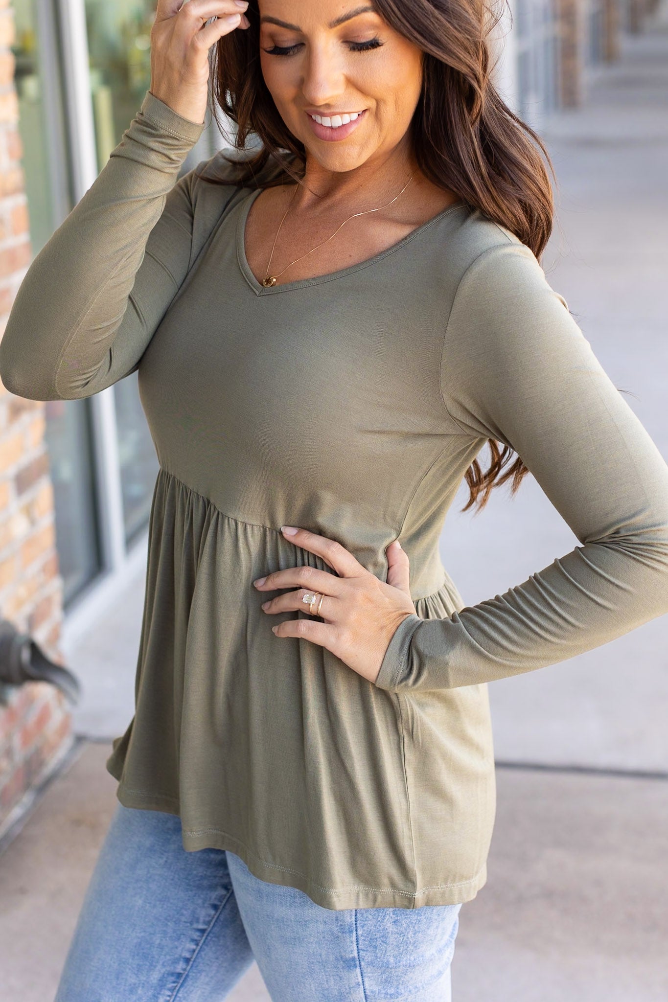 IN STOCK Long Sleeve Sarah Ruffle - Olive | Women's Top