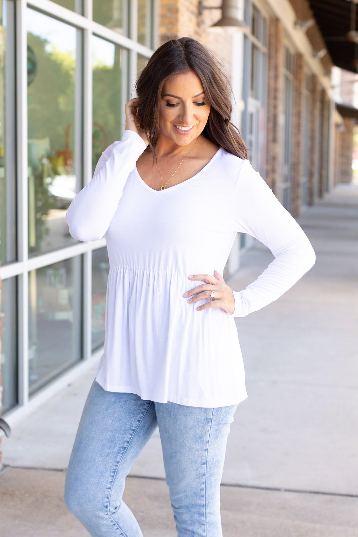 IN STOCK Long Sleeve Sarah Ruffle - White | Women's Top