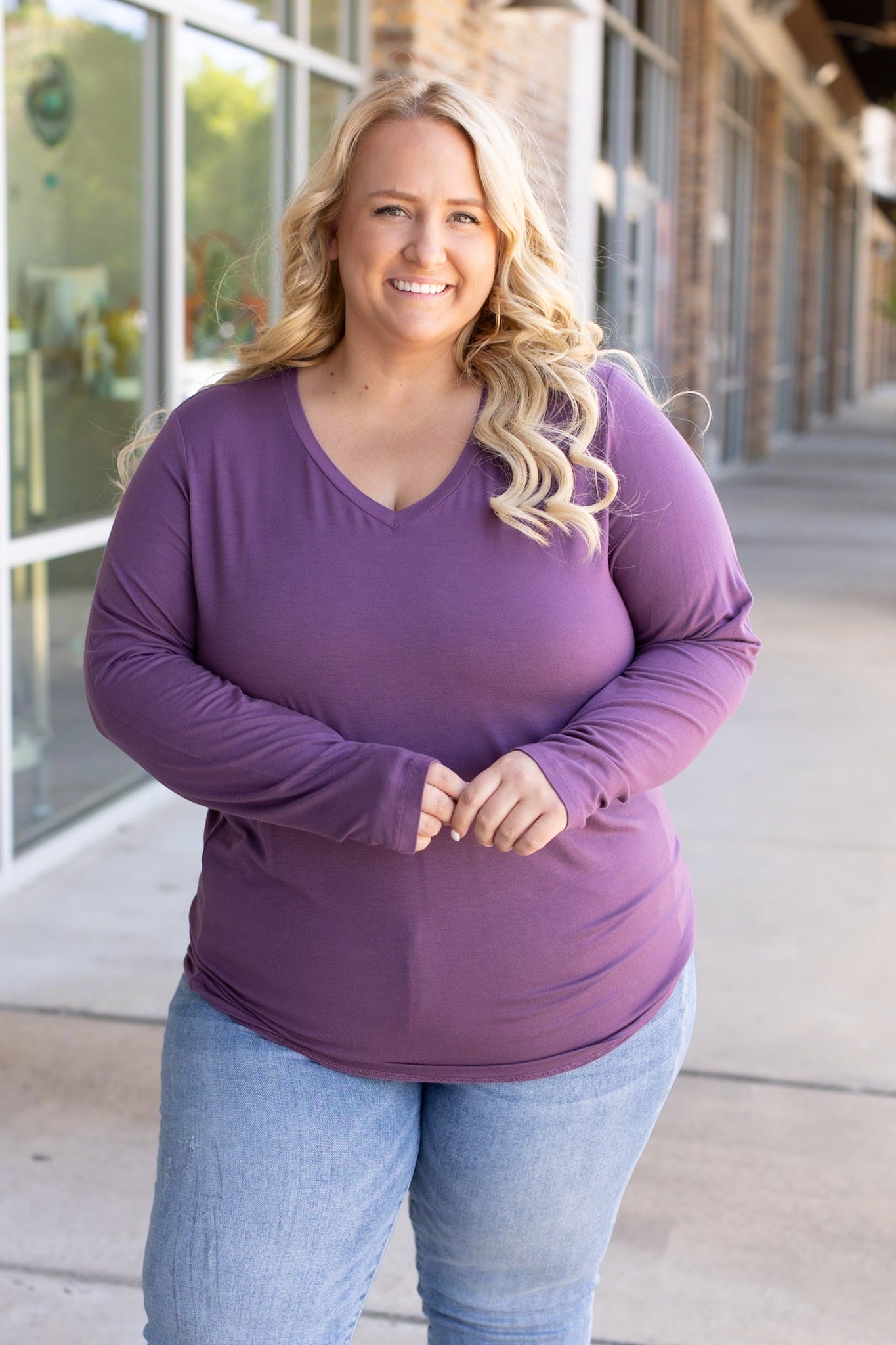 IN STOCK Larissa Long Sleeve - Purple | Women's V-Neck Top FINAL SALE