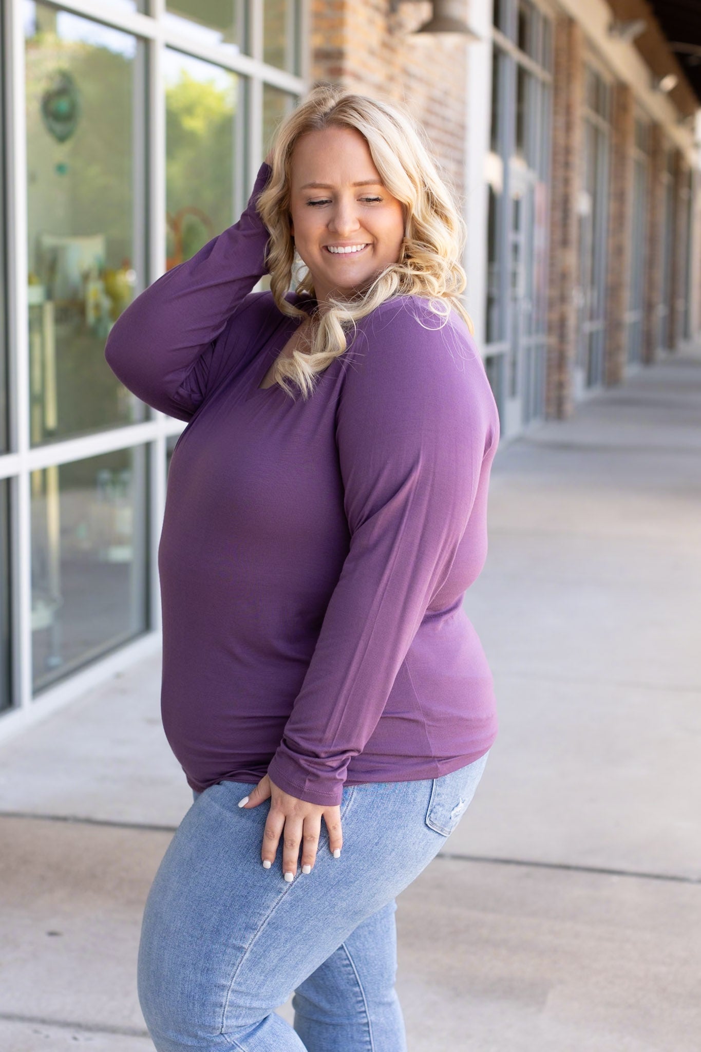 IN STOCK Larissa Long Sleeve - Purple | Women's V-Neck Top FINAL SALE