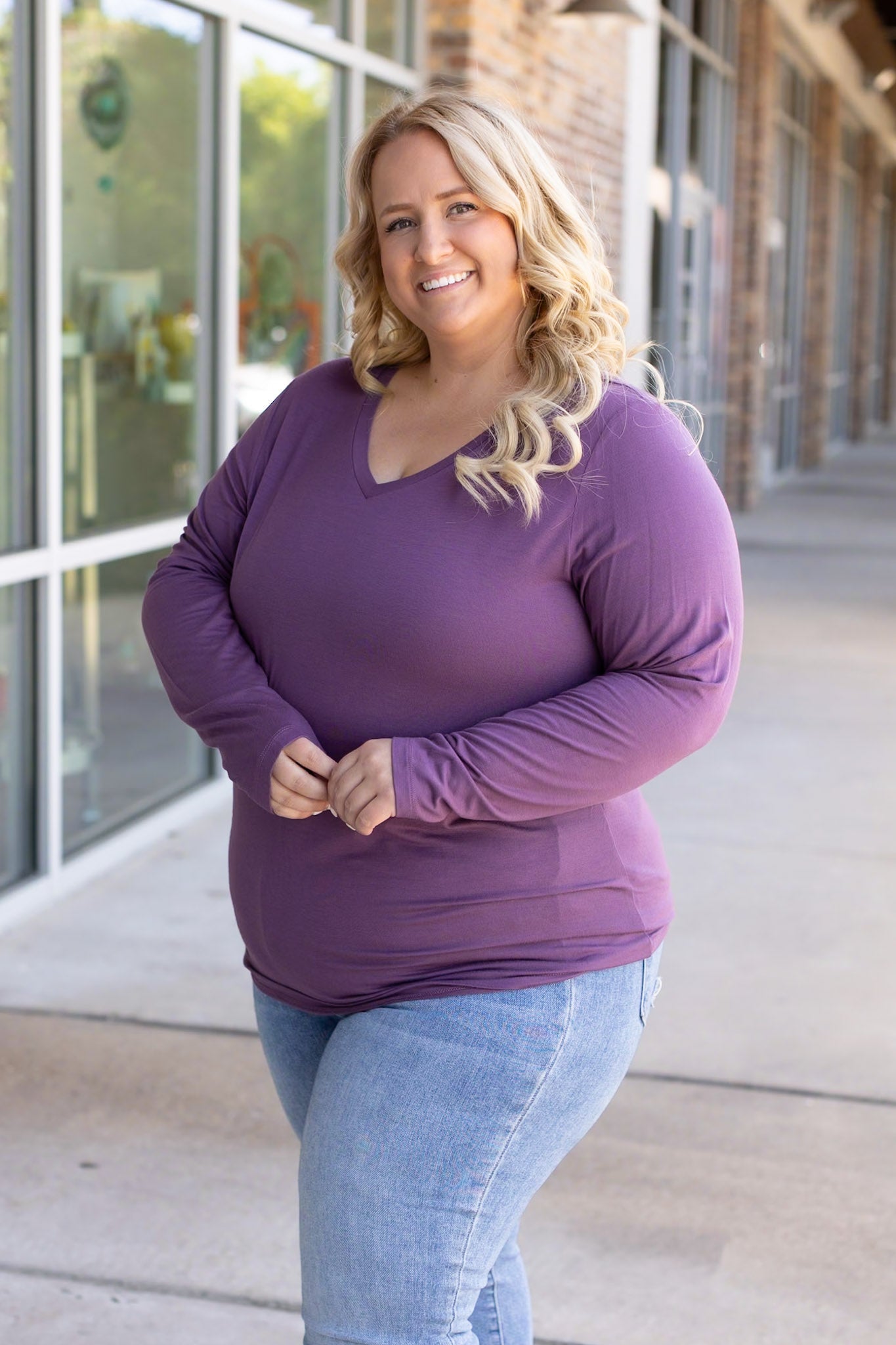 IN STOCK Larissa Long Sleeve - Purple | Women's V-Neck Top FINAL SALE