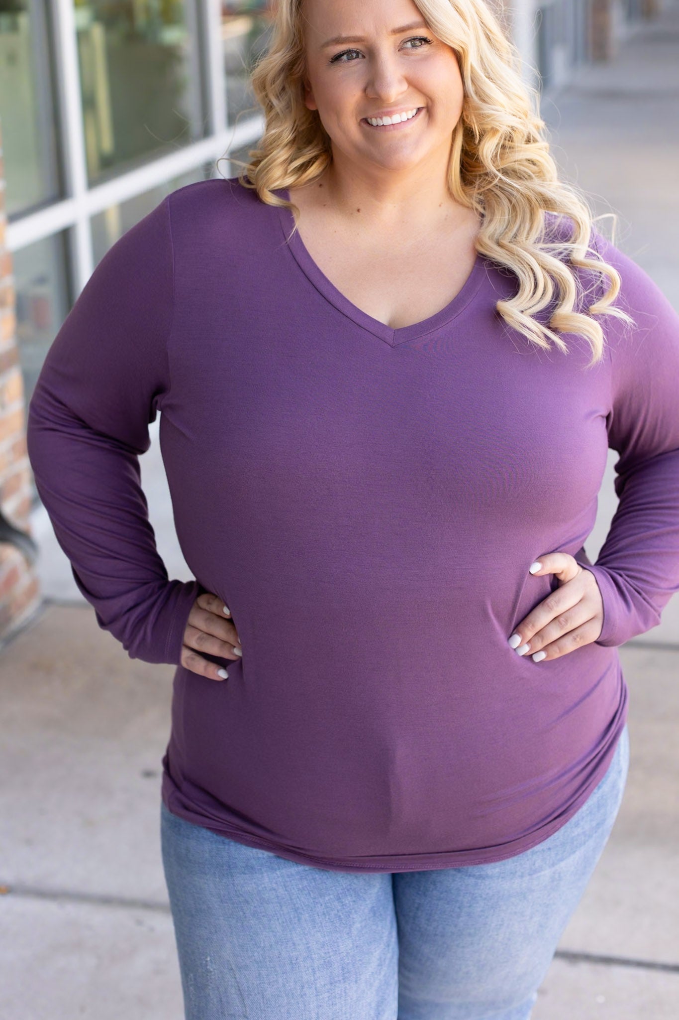 IN STOCK Larissa Long Sleeve - Purple | Women's V-Neck Top FINAL SALE