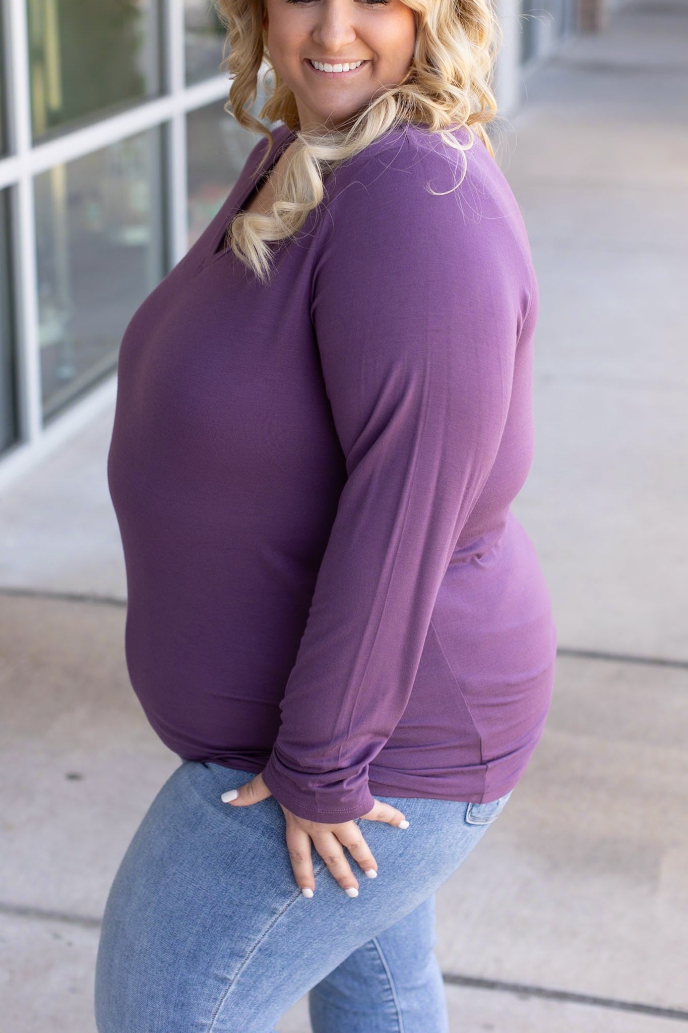 IN STOCK Larissa Long Sleeve - Purple | Women's V-Neck Top FINAL SALE