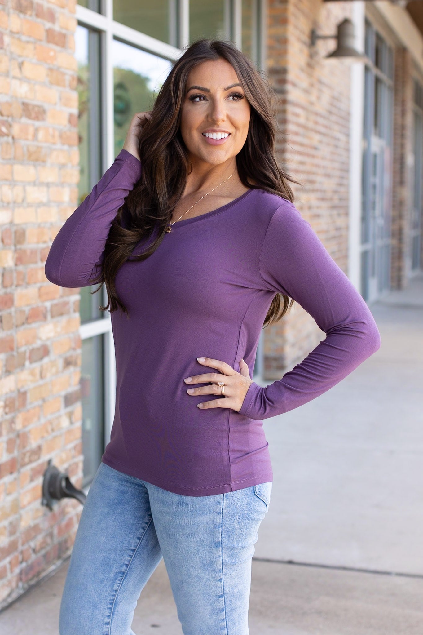 IN STOCK Larissa Long Sleeve - Purple | Women's V-Neck Top FINAL SALE