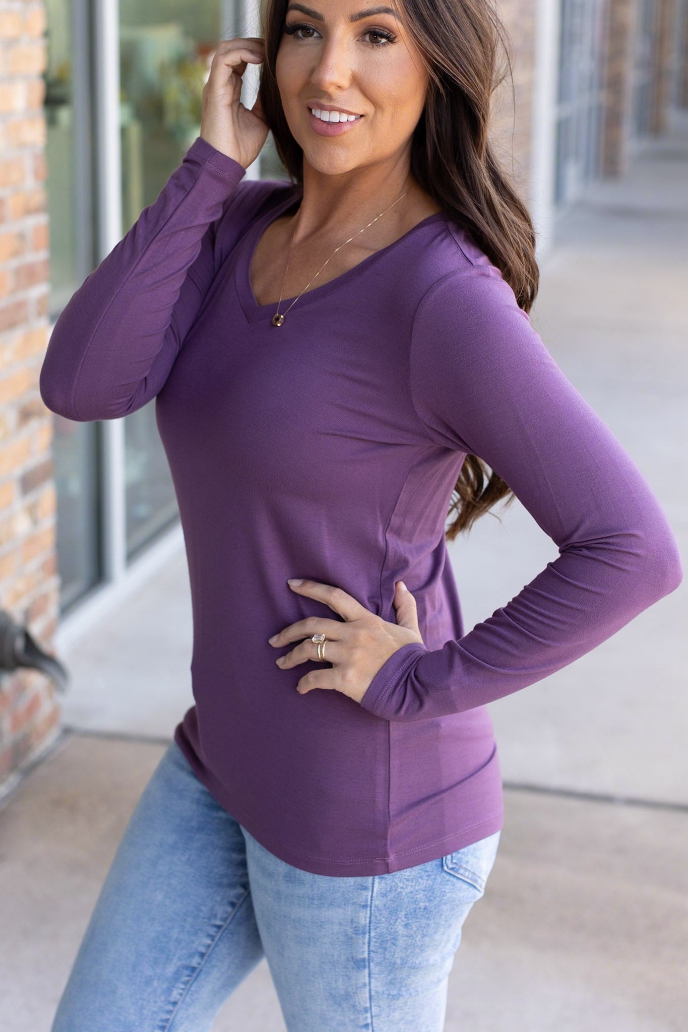 IN STOCK Larissa Long Sleeve - Purple | Women's V-Neck Top FINAL SALE