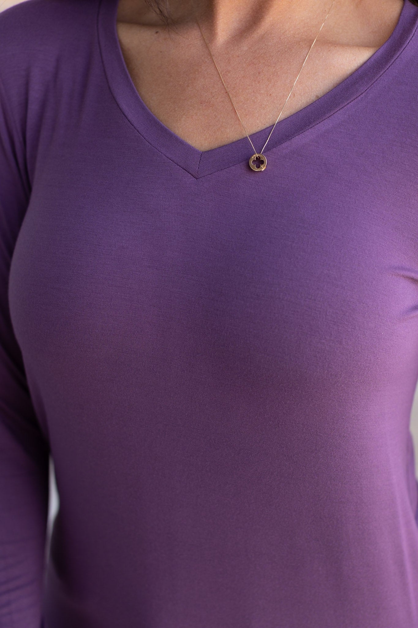 IN STOCK Larissa Long Sleeve - Purple | Women's V-Neck Top FINAL SALE