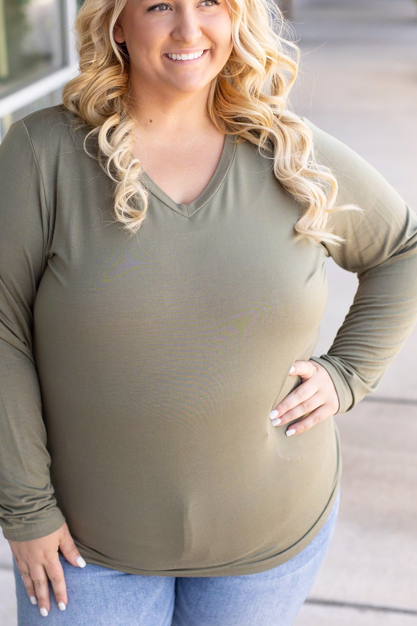 IN STOCK Larissa Long Sleeve - Olive | Women's V-Neck Top