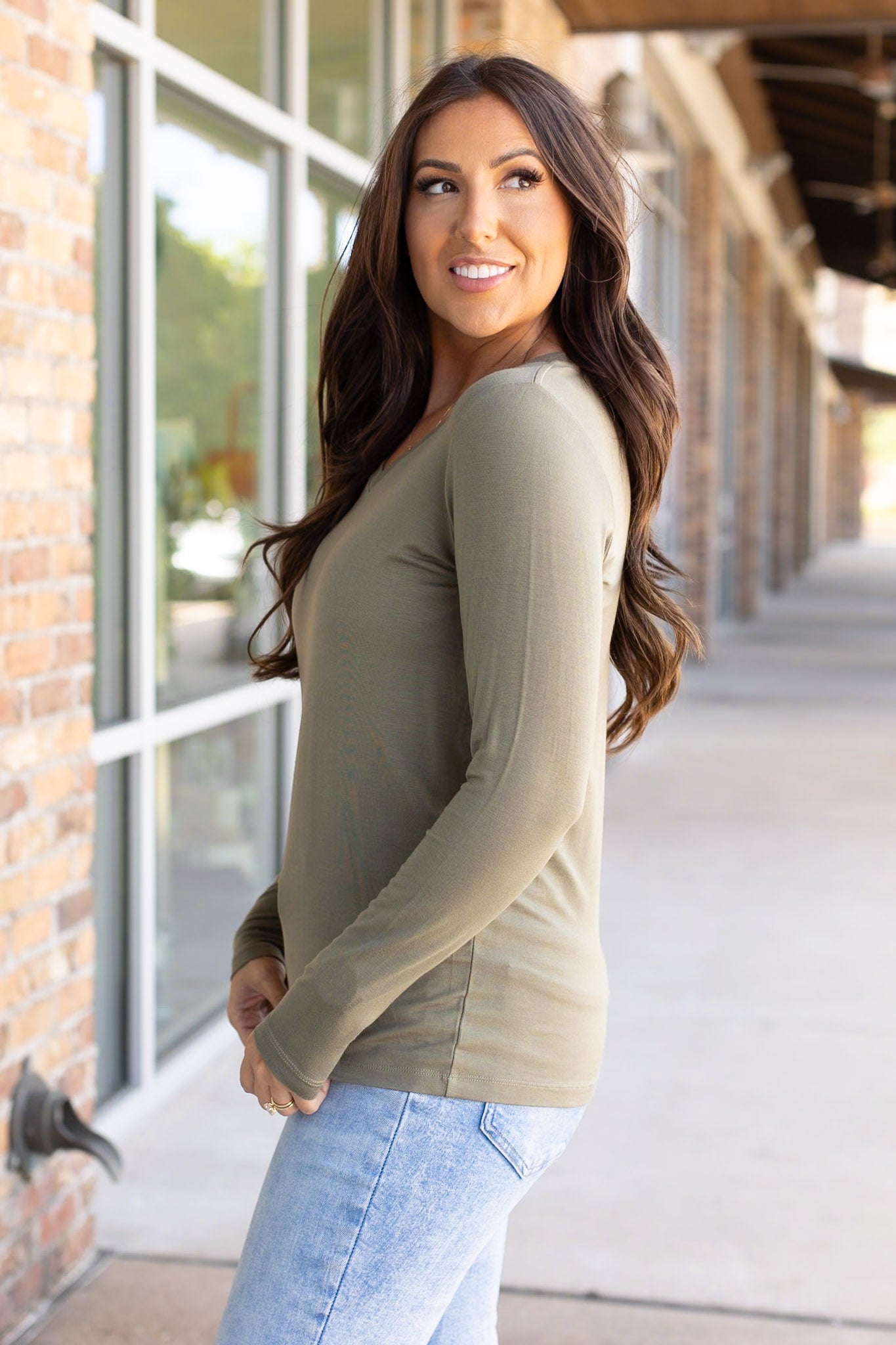 IN STOCK Larissa Long Sleeve - Olive | Women's V-Neck Top