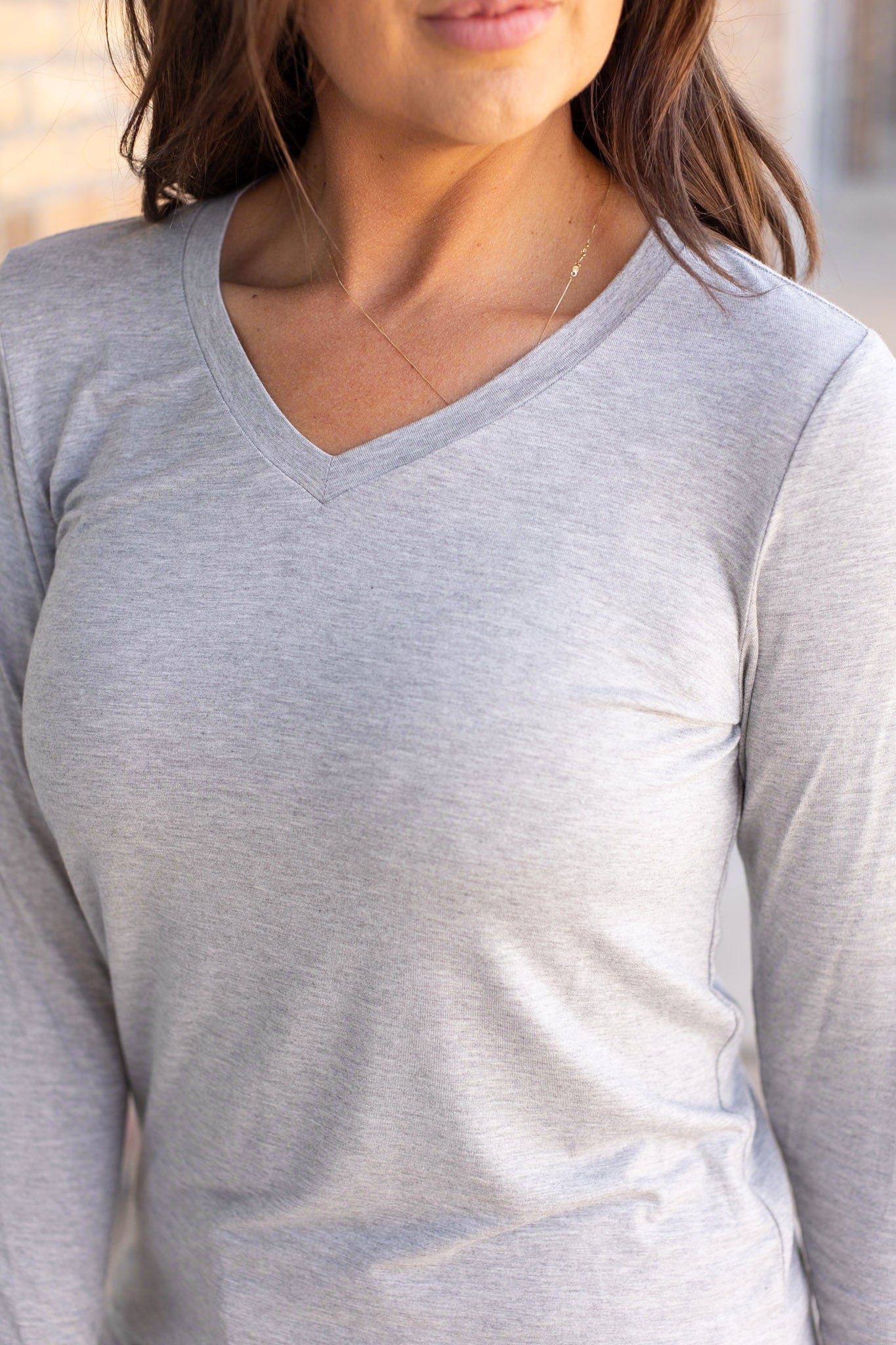 IN STOCK Larissa Long Sleeve - Light Grey | Women's V-Neck Top