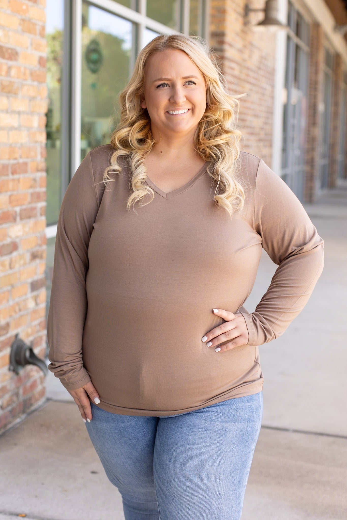 IN STOCK Larissa Long Sleeve - Mocha | Women's V-Neck Top FINAL SALE