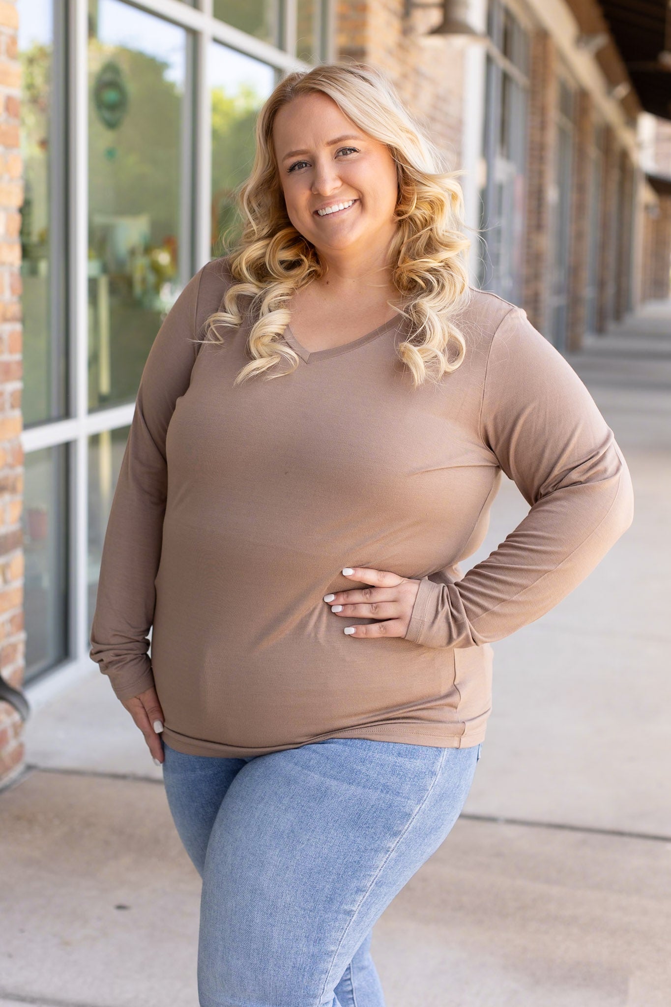 IN STOCK Larissa Long Sleeve - Mocha | Women's V-Neck Top FINAL SALE