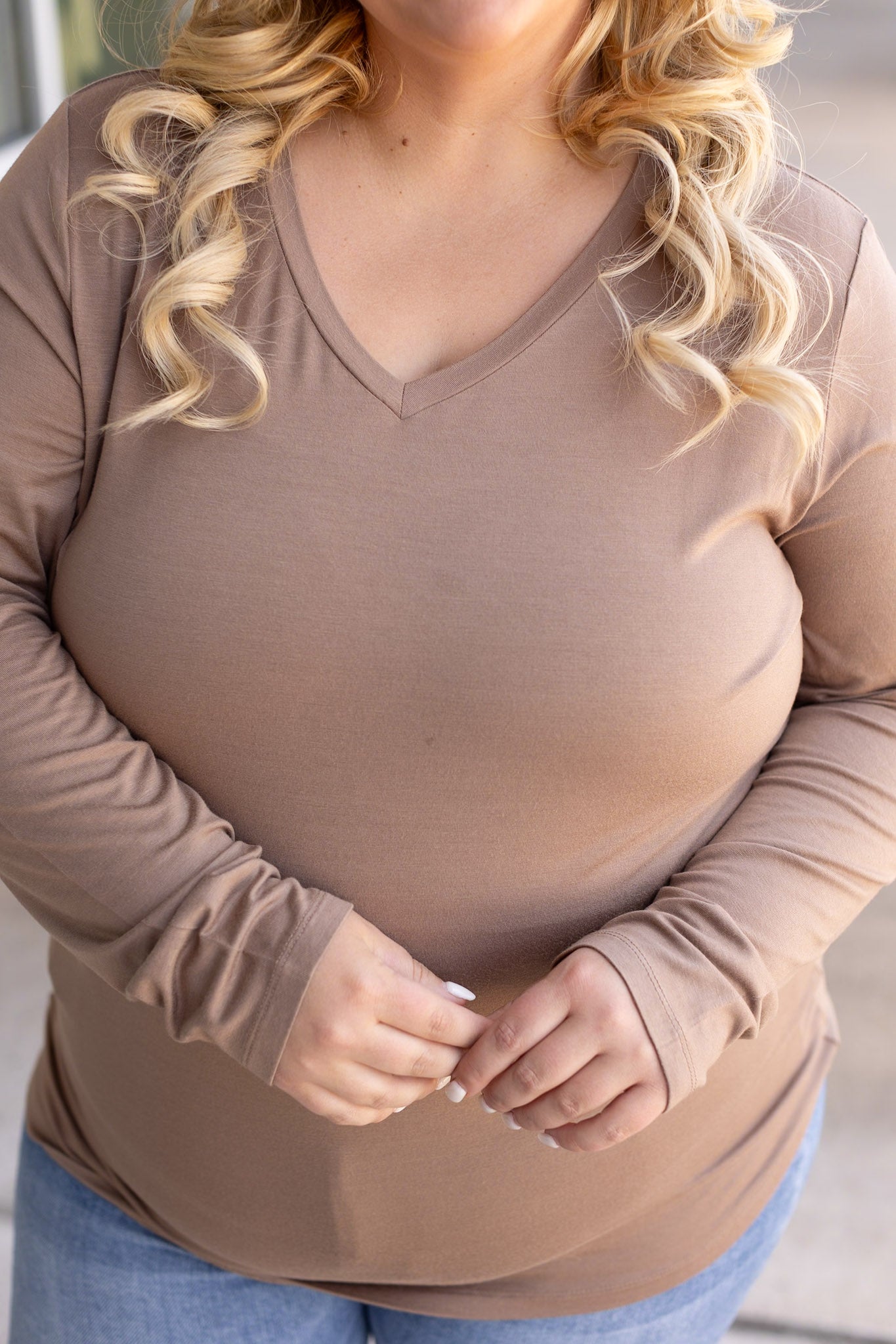 IN STOCK Larissa Long Sleeve - Mocha | Women's V-Neck Top FINAL SALE