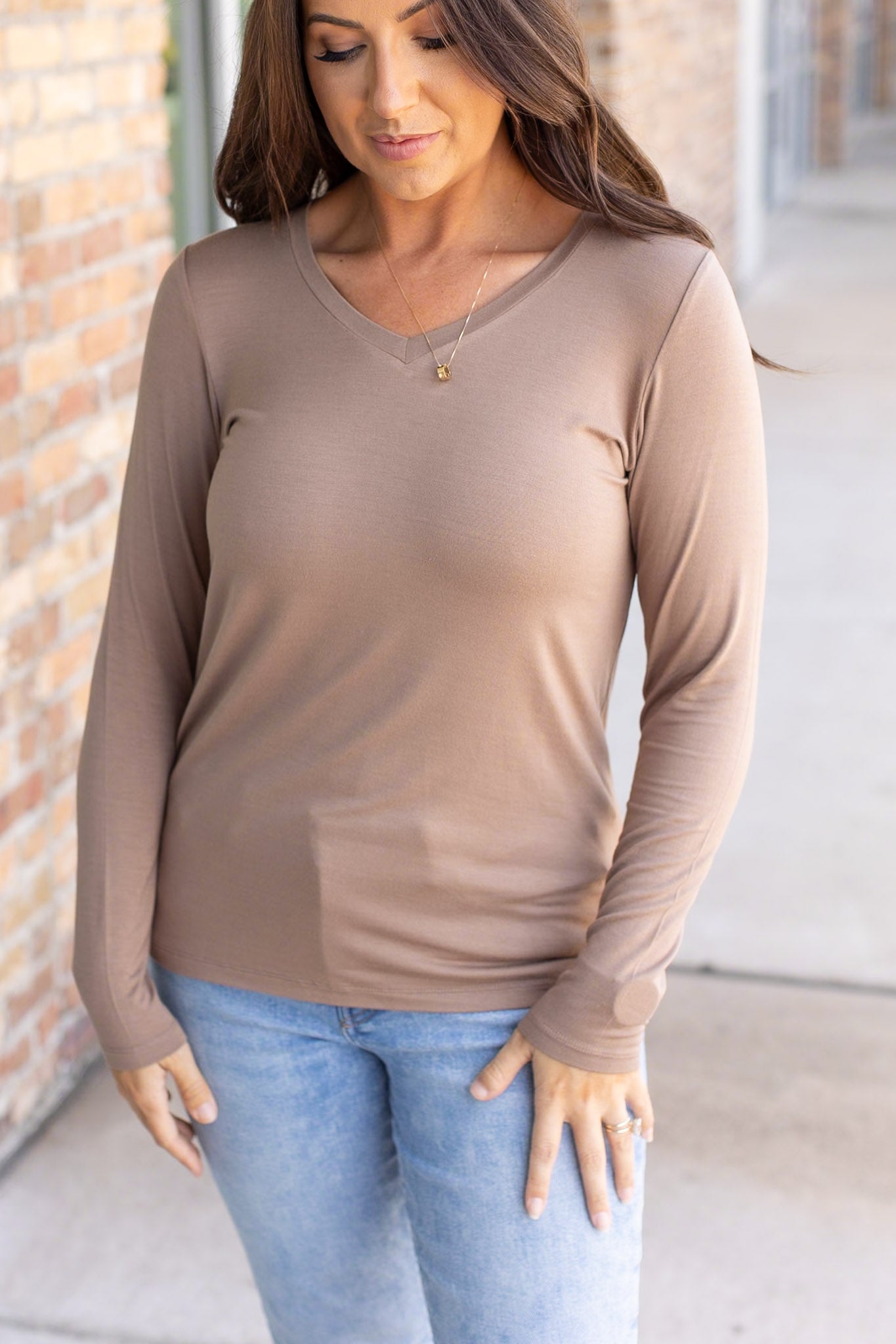 IN STOCK Larissa Long Sleeve - Mocha | Women's V-Neck Top FINAL SALE