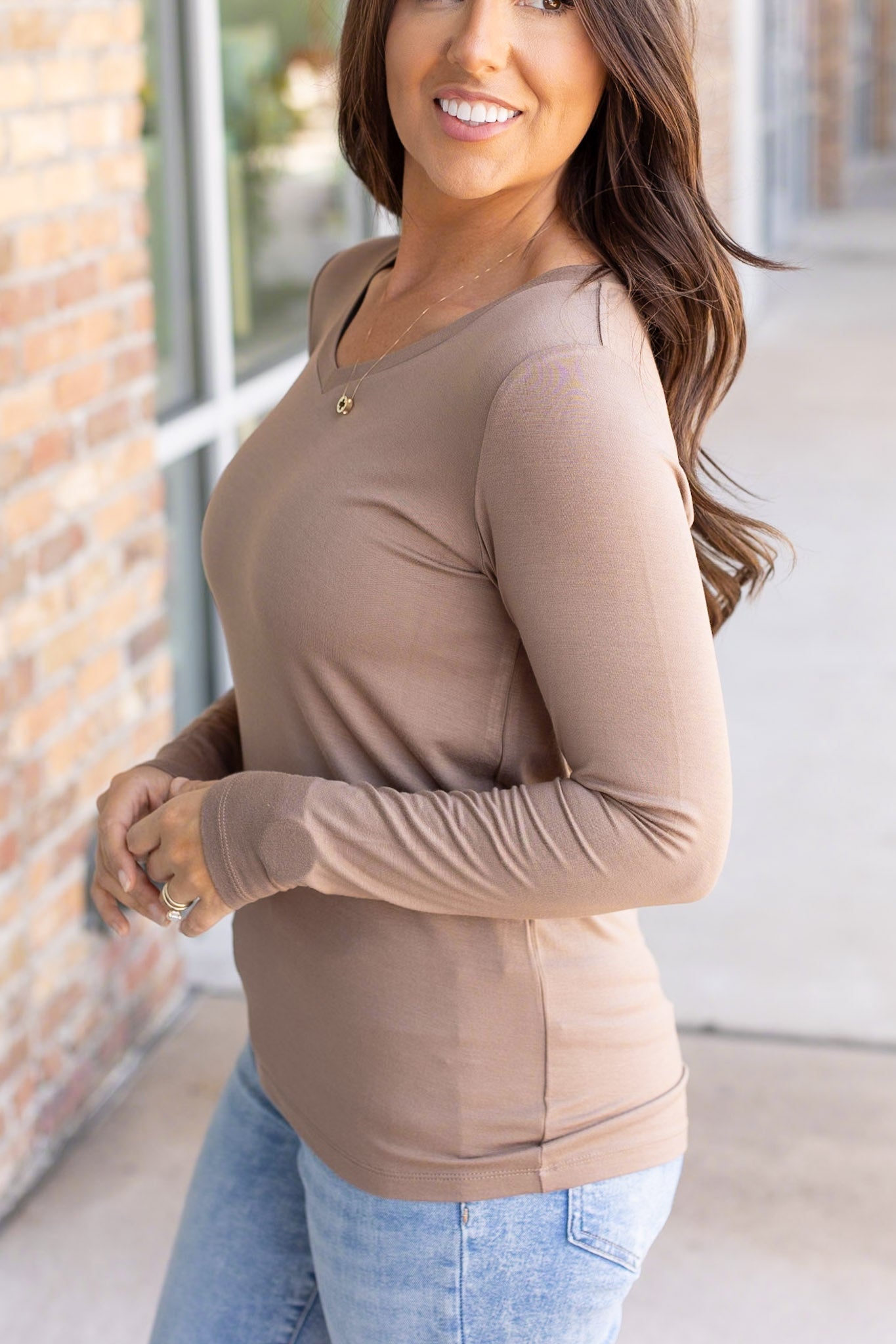 IN STOCK Larissa Long Sleeve - Mocha | Women's V-Neck Top FINAL SALE