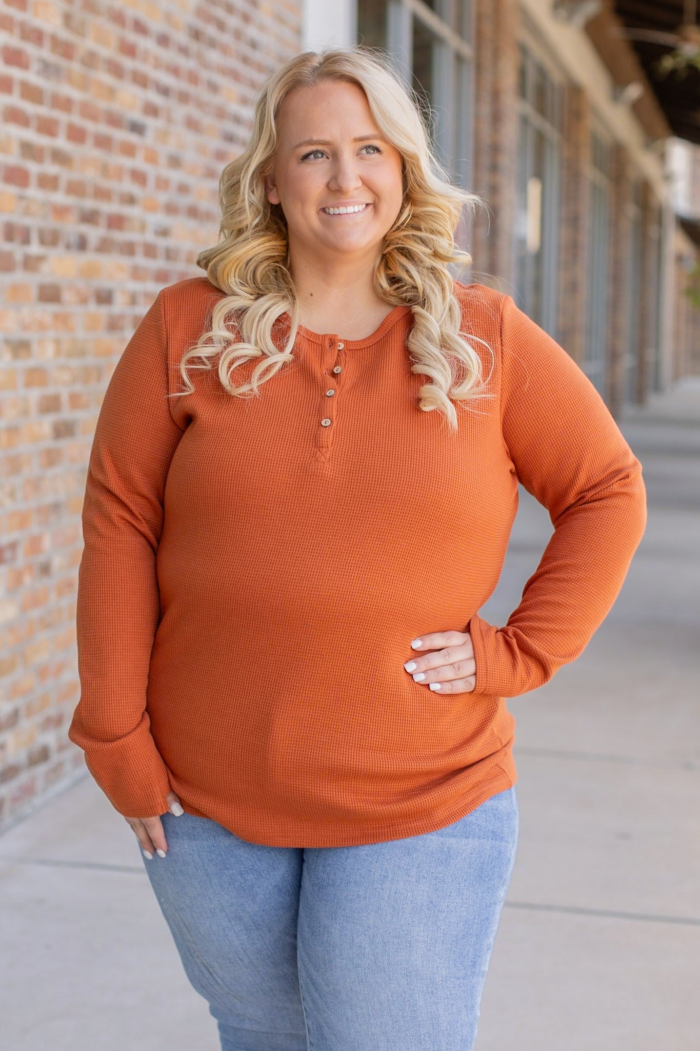 IN STOCK Harper Long Sleeve Henley - Pumpkin | Women's Cozy Shirt FINAL SALE