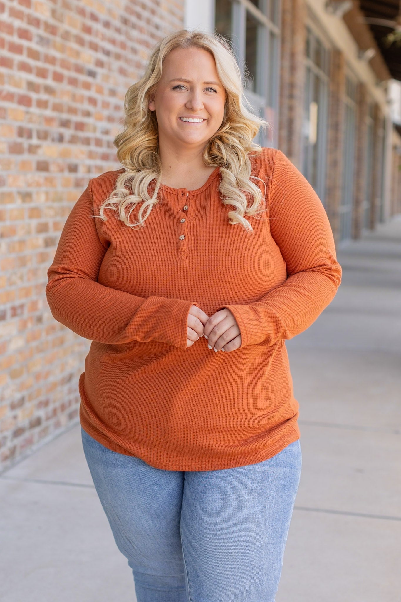 IN STOCK Harper Long Sleeve Henley - Pumpkin | Women's Cozy Shirt FINAL SALE