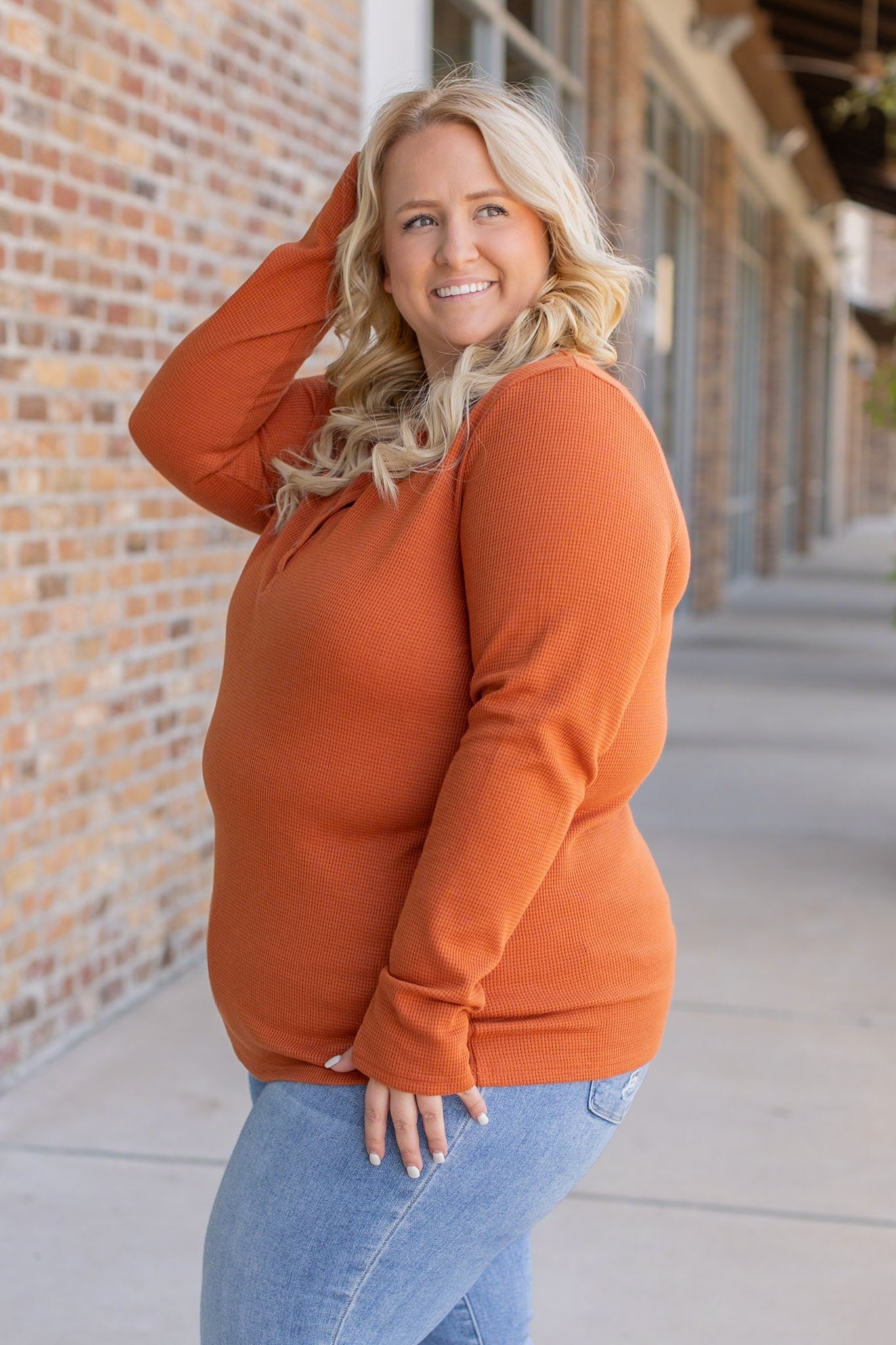 IN STOCK Harper Long Sleeve Henley - Pumpkin | Women's Cozy Shirt FINAL SALE