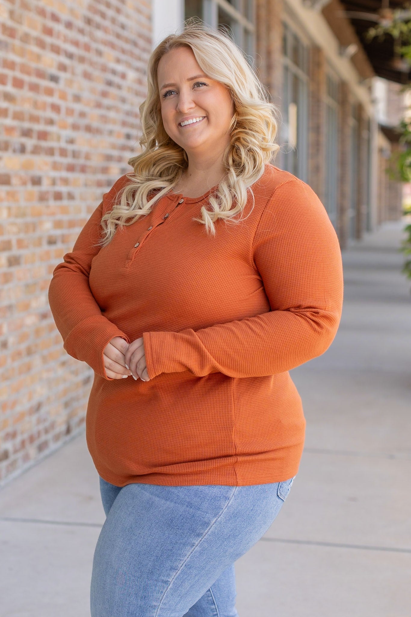 IN STOCK Harper Long Sleeve Henley - Pumpkin | Women's Cozy Shirt FINAL SALE