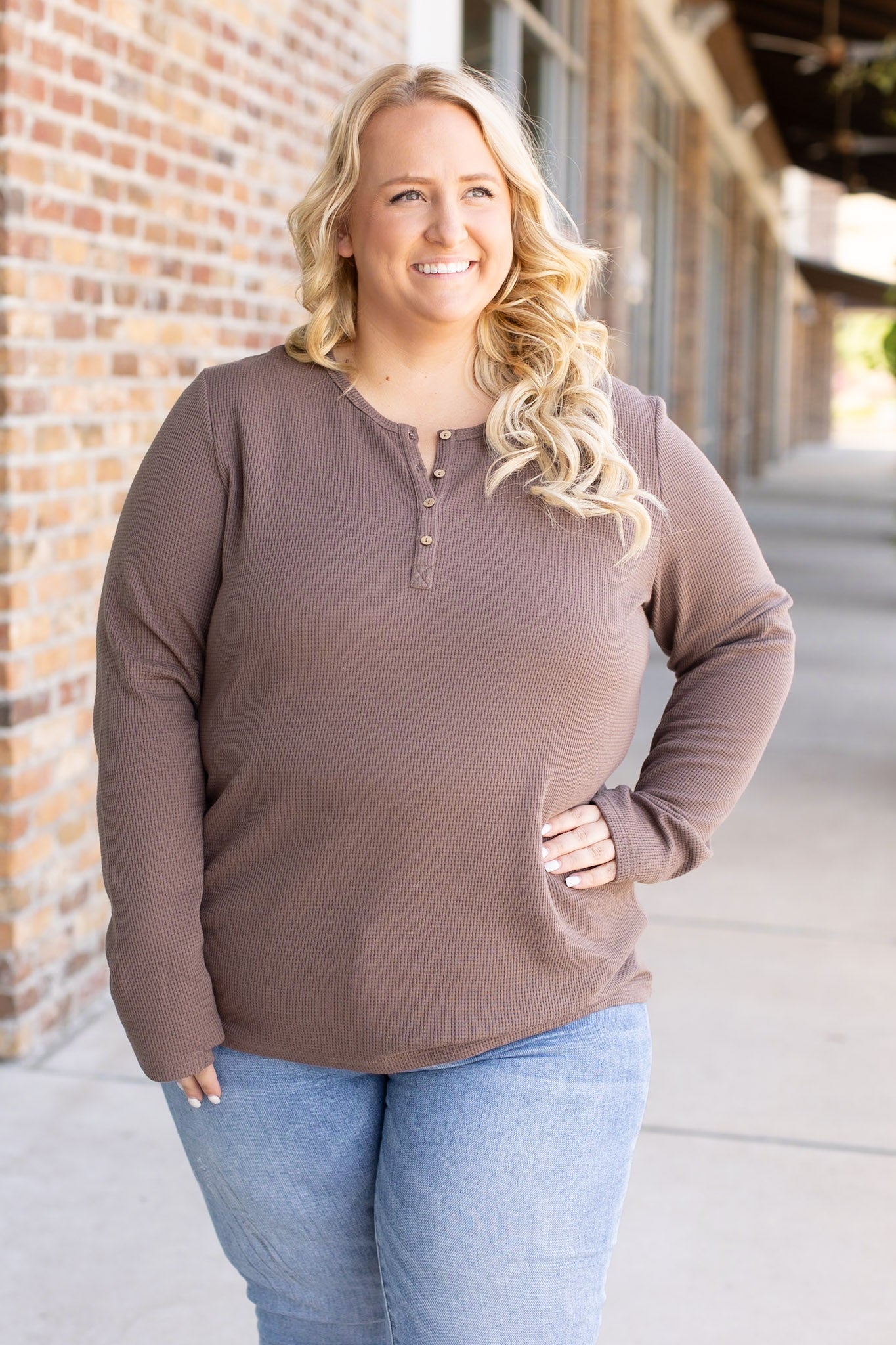 IN STOCK Harper Long Sleeve Henley - Mocha | Women's Cozy Shirt FINAL SALE