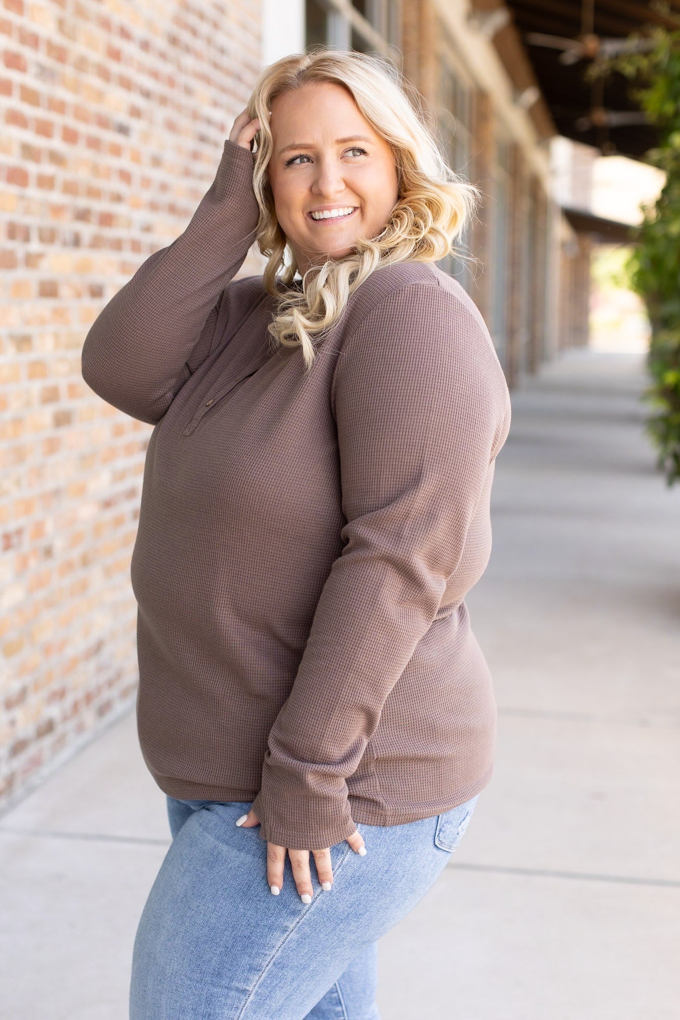 IN STOCK Harper Long Sleeve Henley - Mocha | Women's Cozy Shirt FINAL SALE