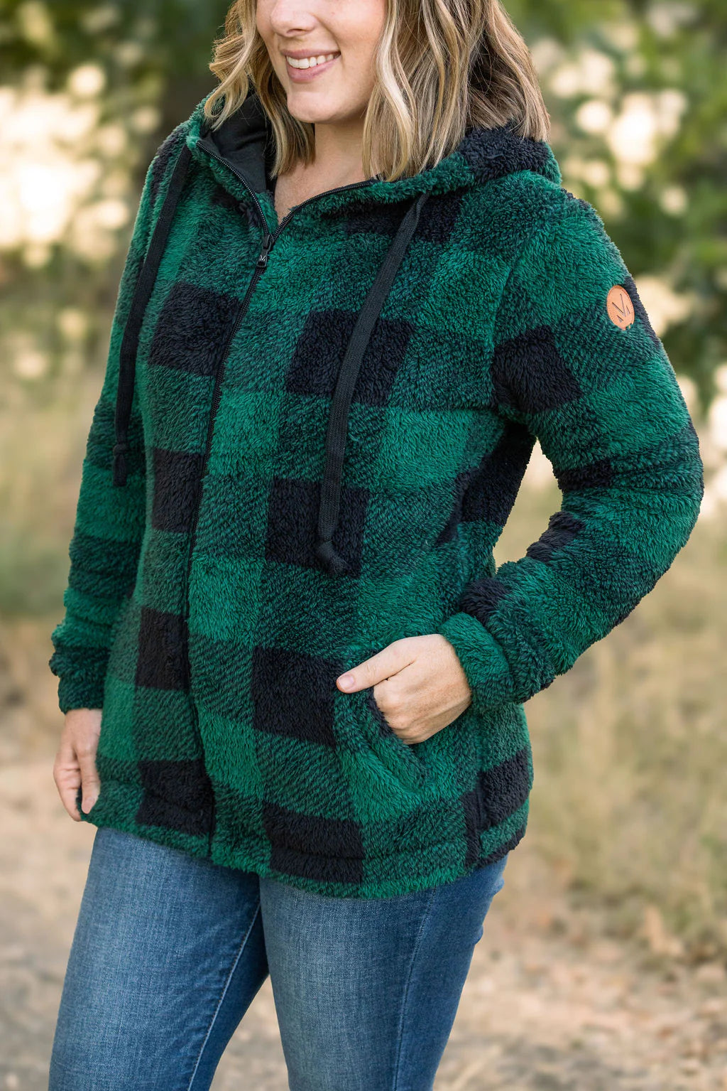 Erika - Sherpa Fullzip Hoodie - Green Plaid