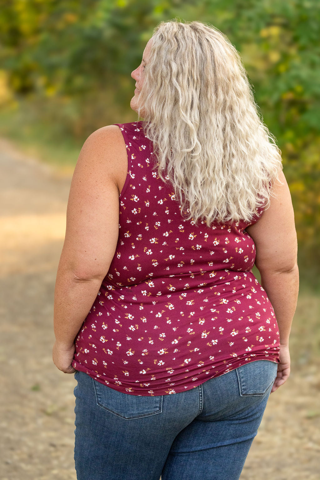 IN STOCK Luxe Crew Tank - Micro Burgundy Floral | Women's Tank Top FINAL SALE