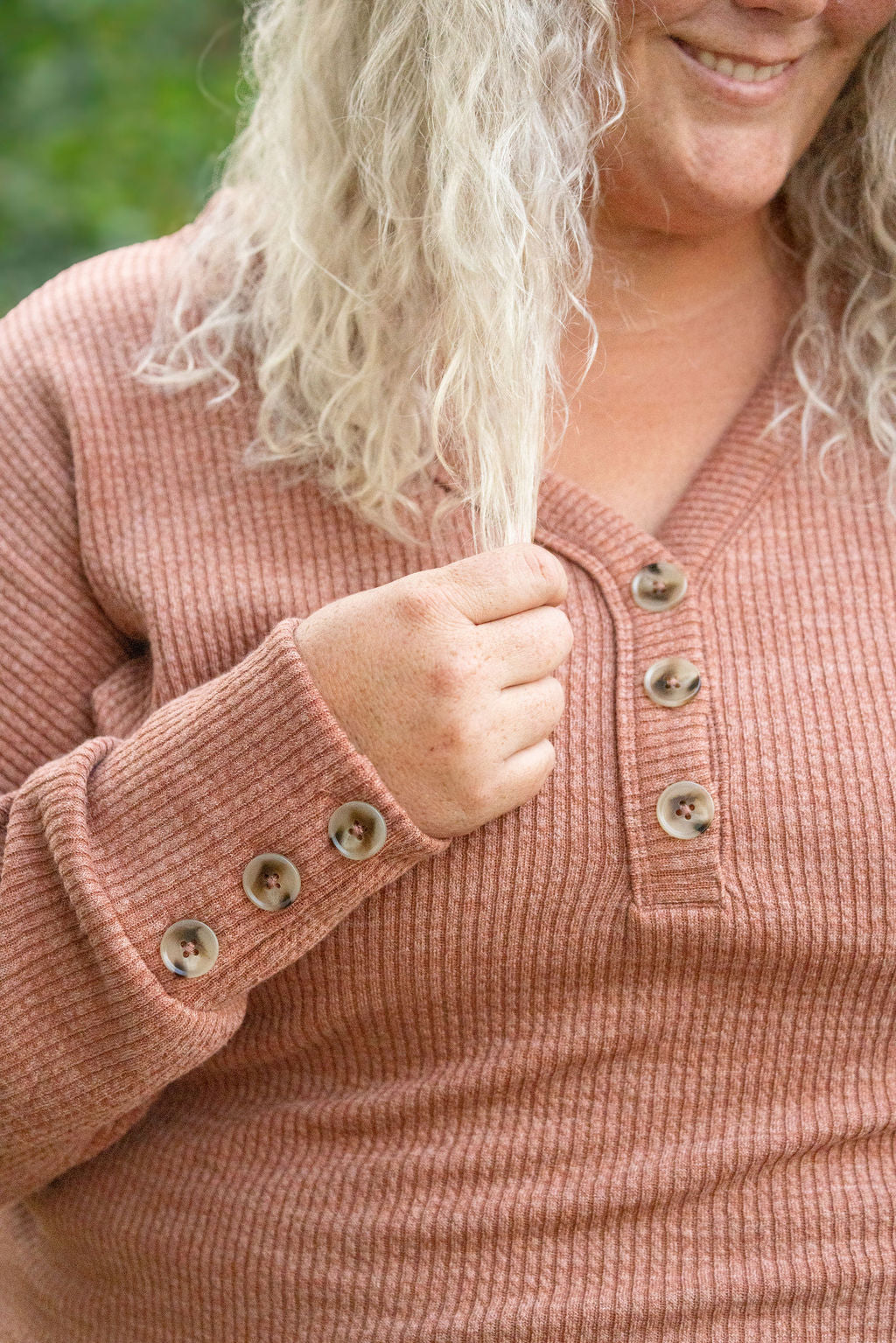 IN STOCK Brittney Button Sweater - Terra Cotta | Women's Long Sleeve