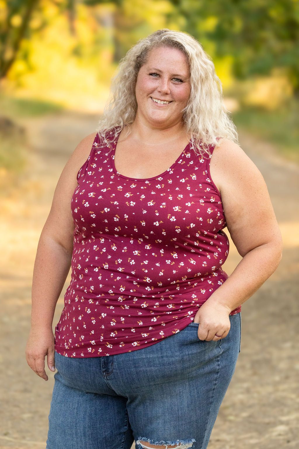 IN STOCK Luxe Crew Tank - Micro Burgundy Floral | Women's Tank Top FINAL SALE