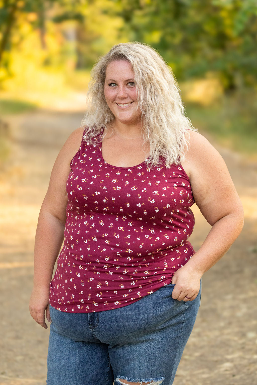 IN STOCK Luxe Crew Tank - Micro Burgundy Floral | Women's Tank Top FINAL SALE