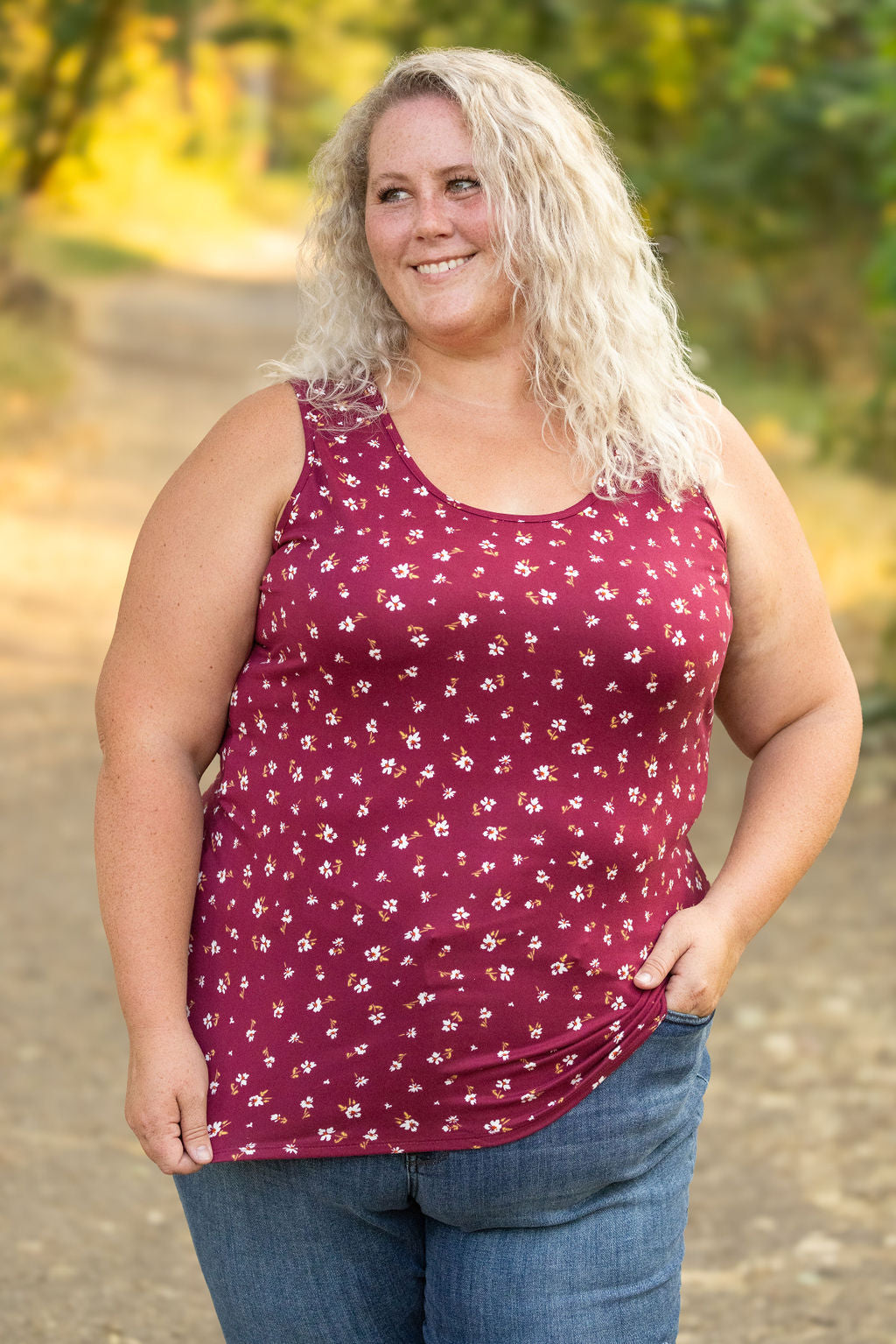 IN STOCK Luxe Crew Tank - Micro Burgundy Floral | Women's Tank Top FINAL SALE