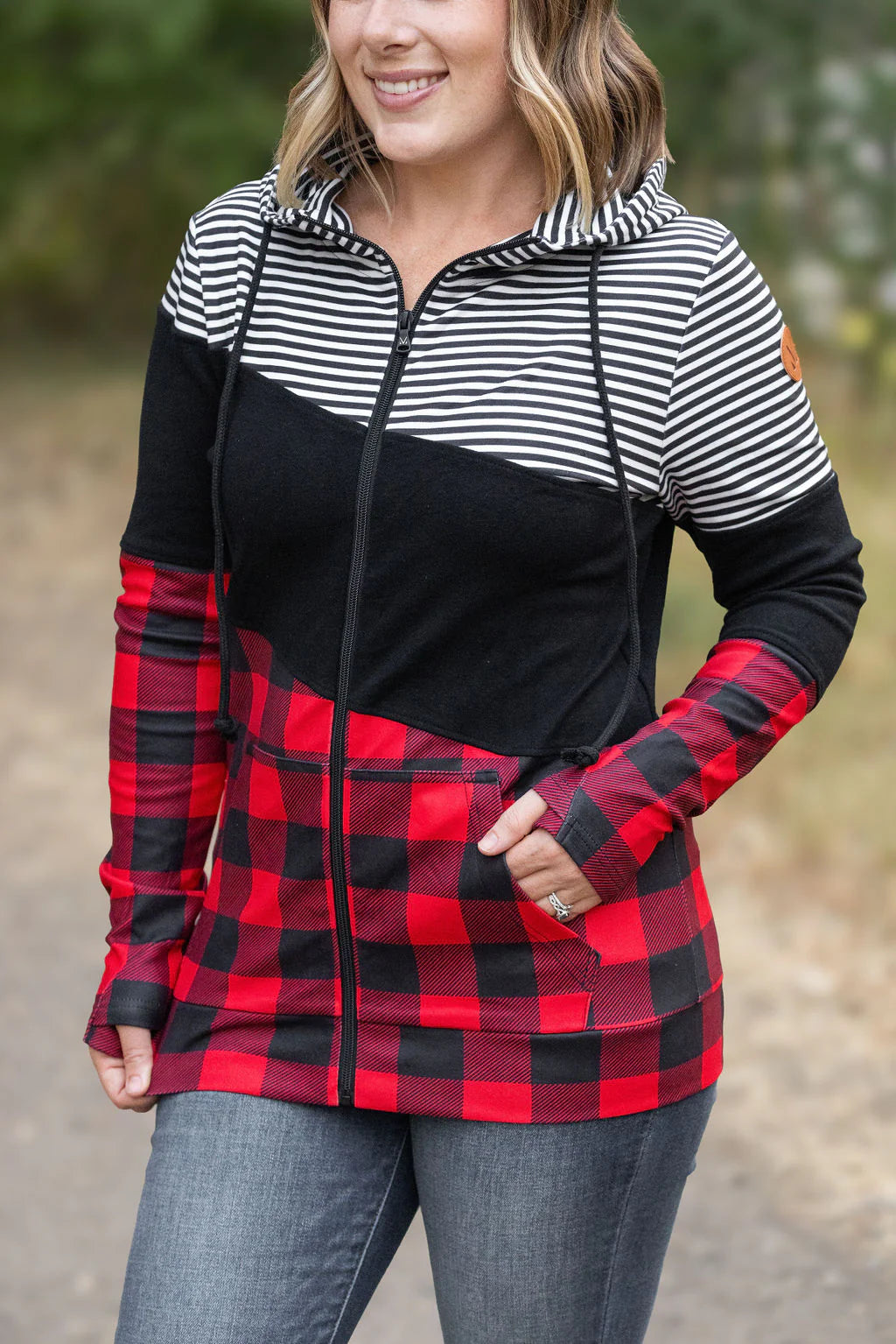 Jessa - Colorblock Fullzip - Plaid and Stripes