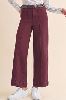 Penny Pintuck Denim Pants Merlot- Anniewear