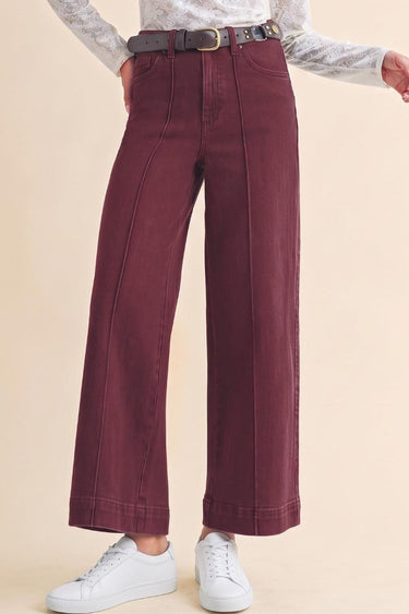 Penny Pintuck Denim Pants Merlot- Anniewear