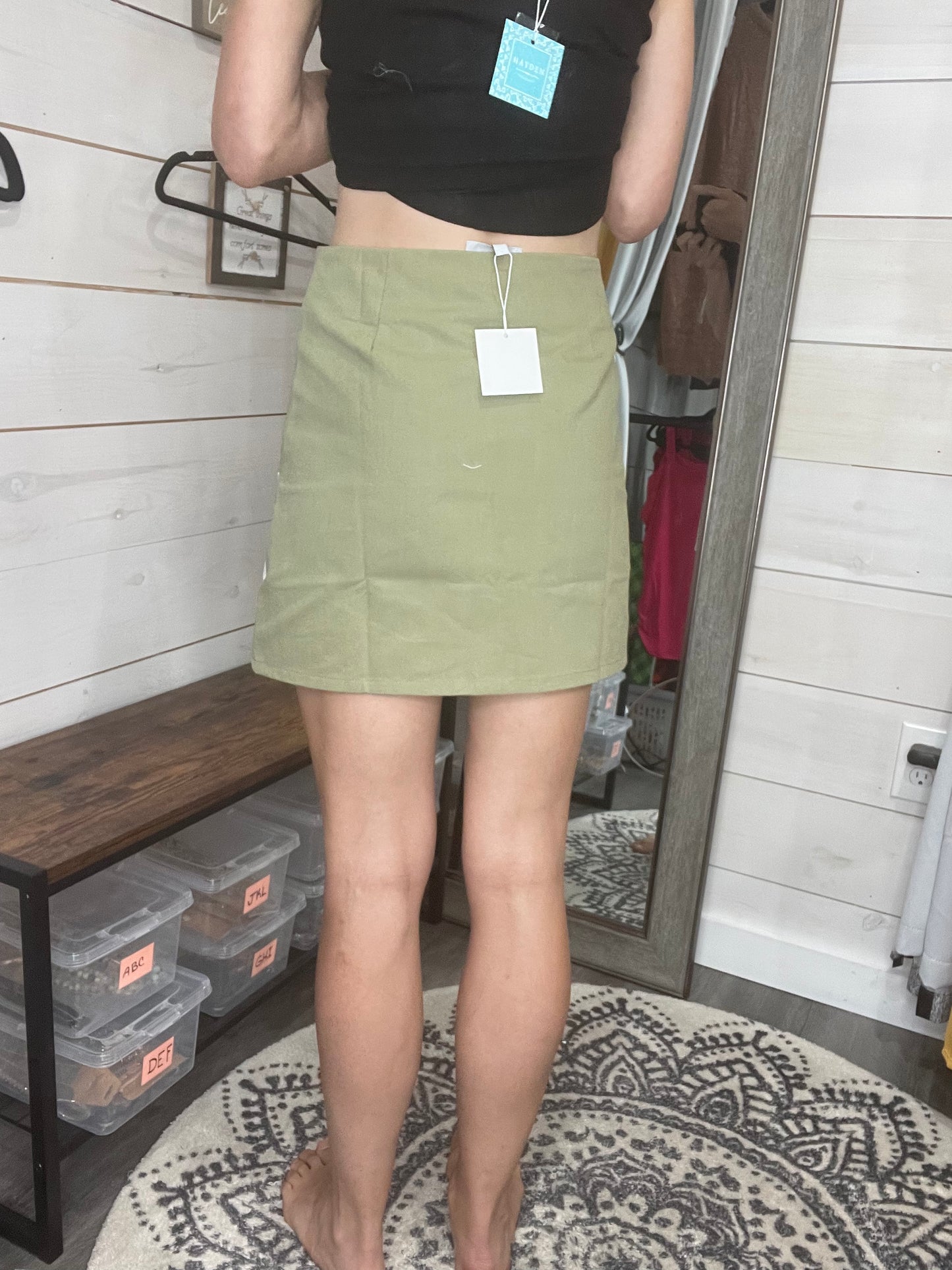 Womens Contrast Checker Front Panel Skirt