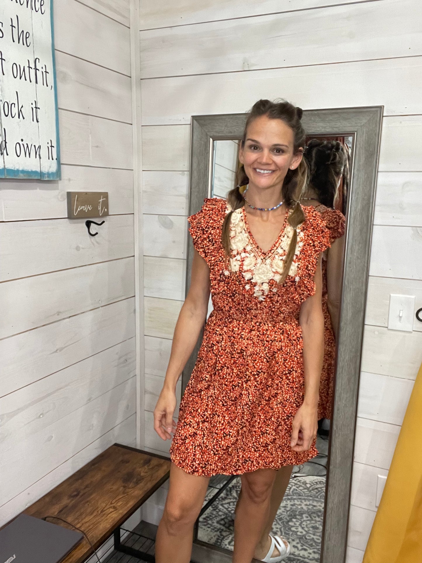Rust Embroidered dress
